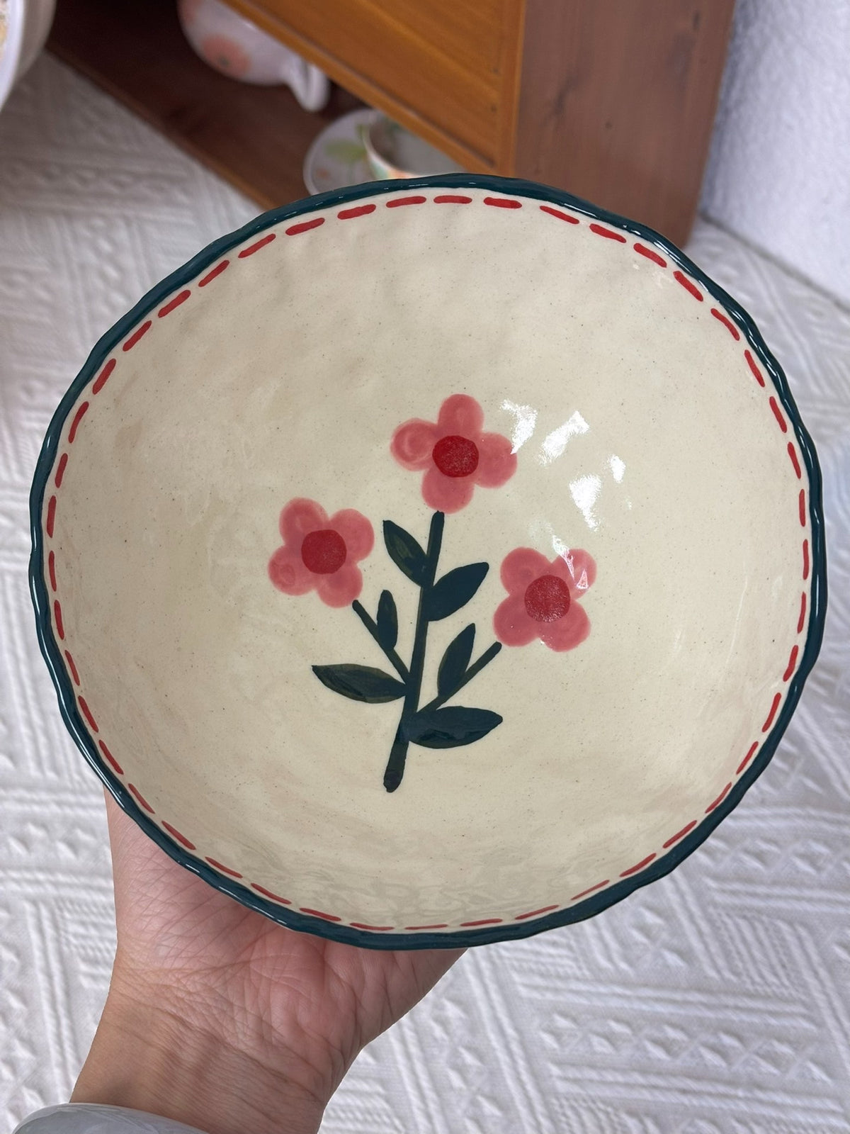 手びねり 景徳鎮 陶器ボウル 花柄