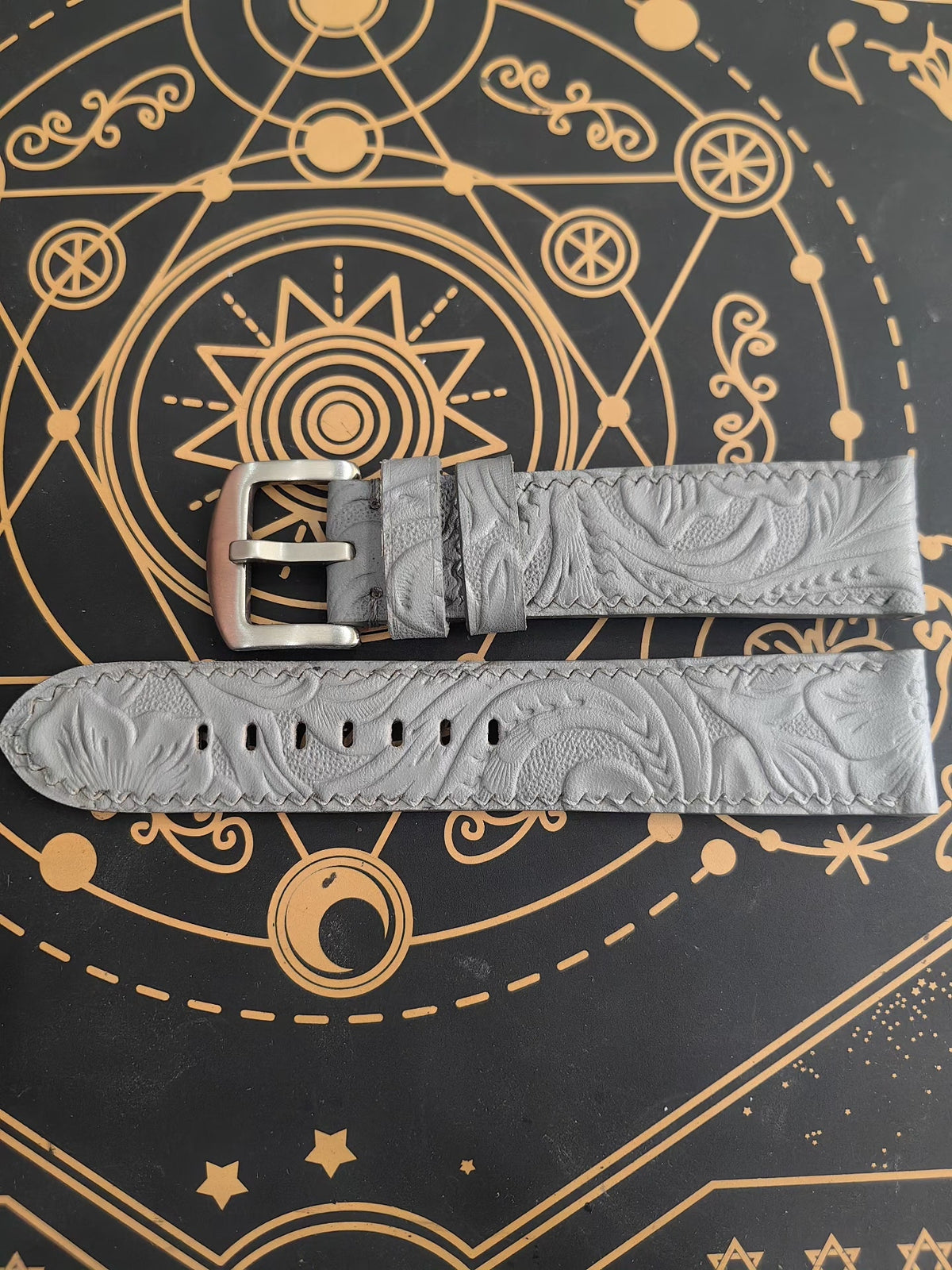 Genuine Leather Floral Embossed Watch Strap
