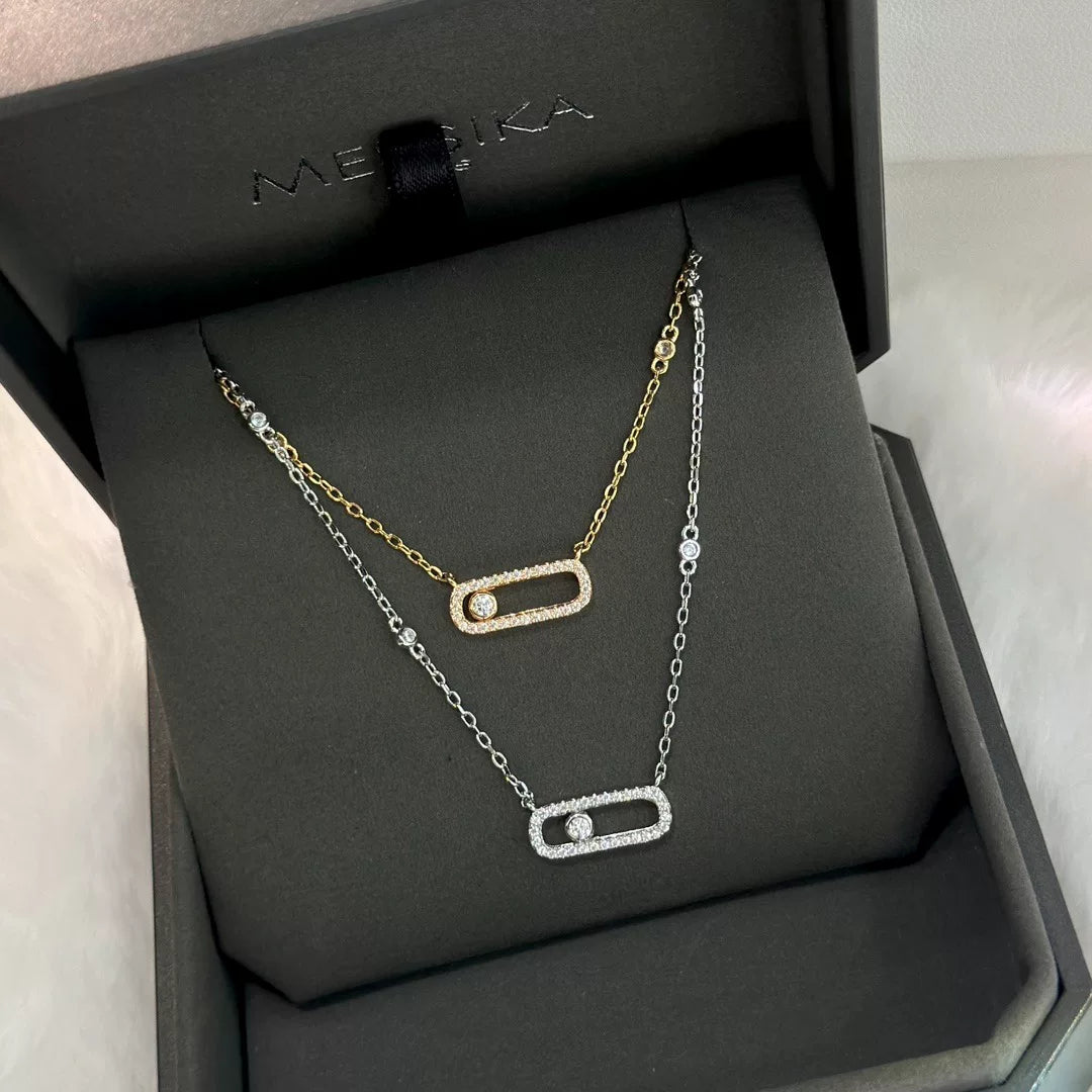 Collar Rectangular de Piedra Deslizante S925 Plata