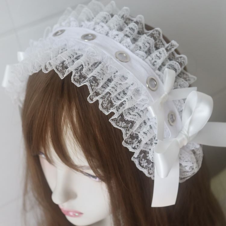 Lolita Lace Rivet Bow Headband White