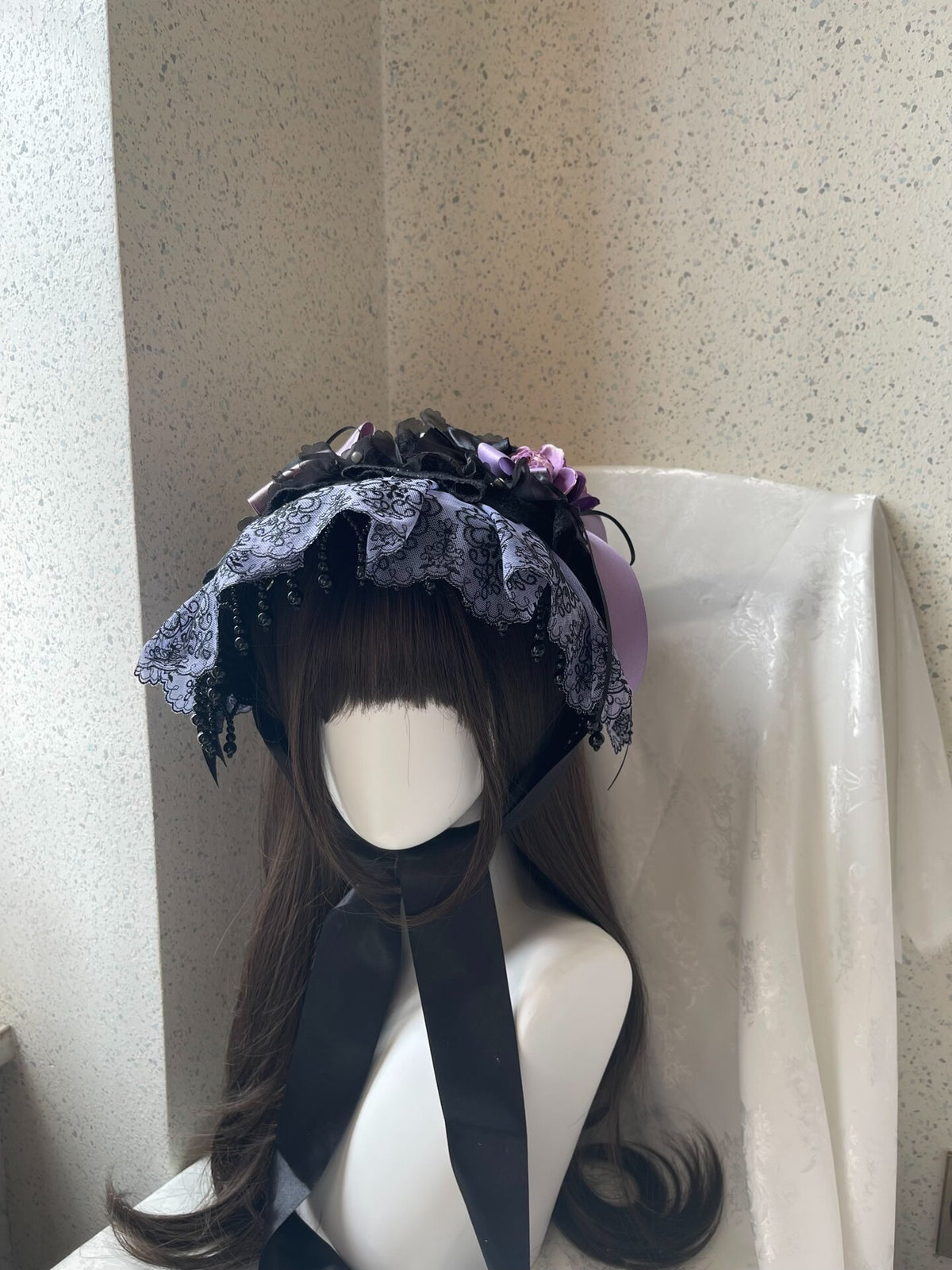 Lolita Black Purple Lace Bonnet Gothic