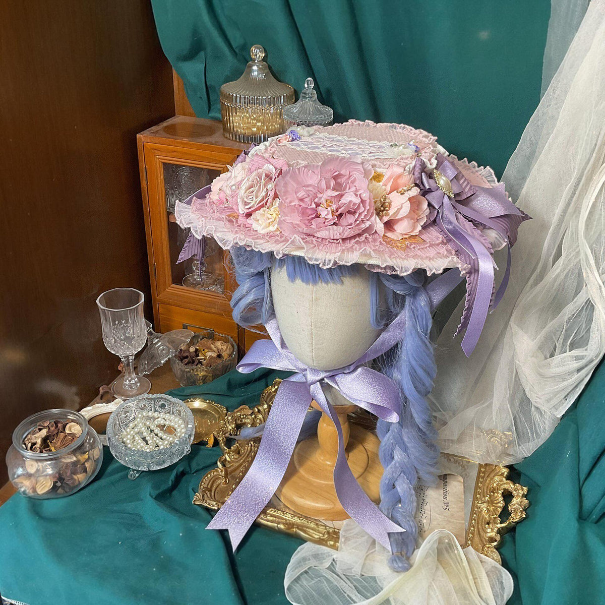 Lolita Flat Hat with Lavender Bow