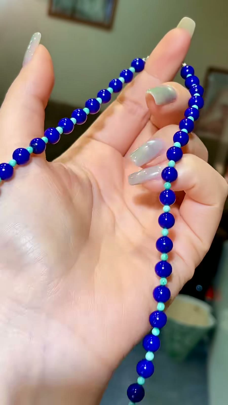 Lapislazuli- und Türkis-Perlenkette, 45 cm