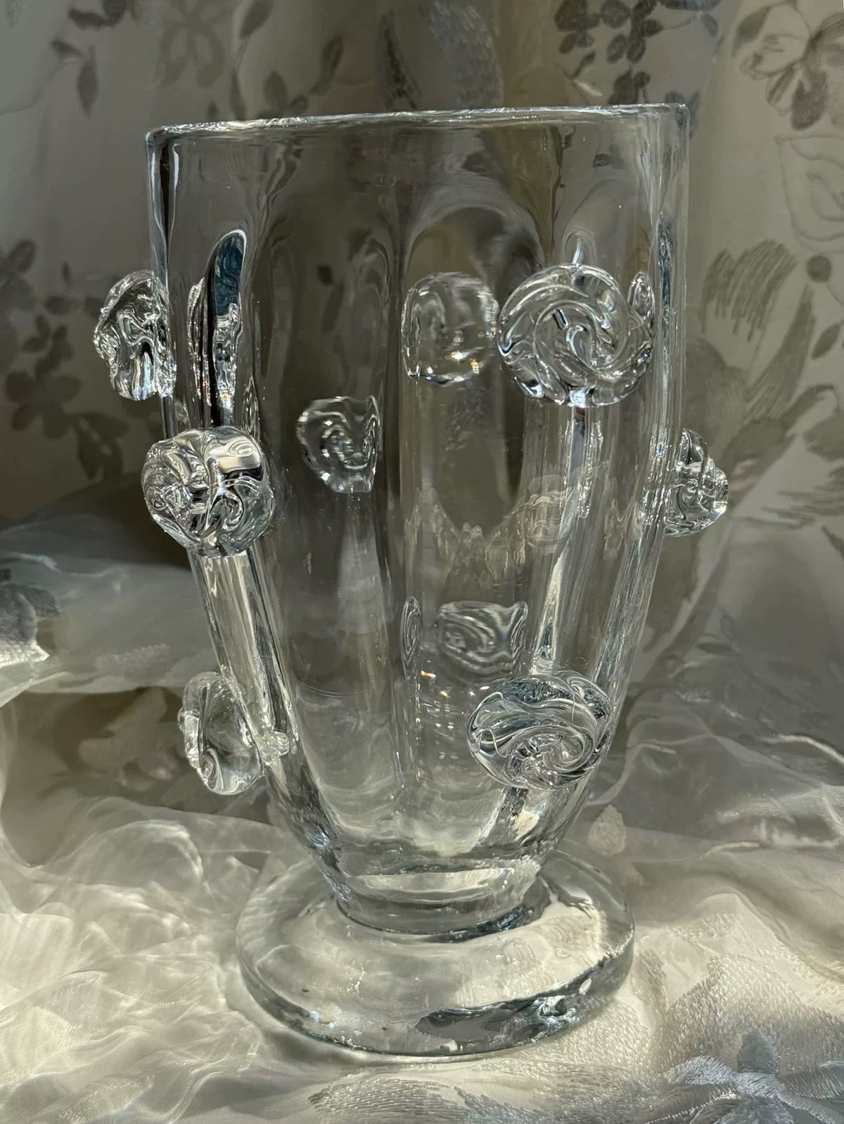 クリアガラス ローズモチーフ 花瓶 21cm