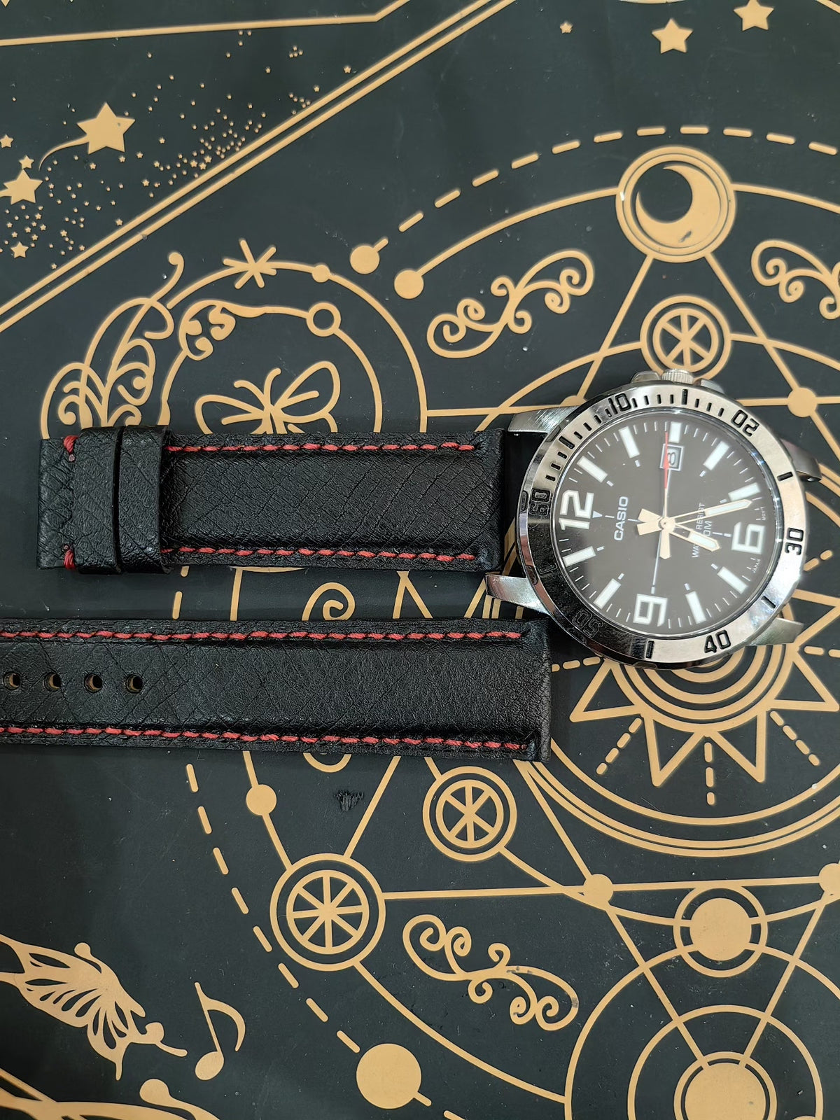 Ostrich Leather Watch Strap with Red Stitching