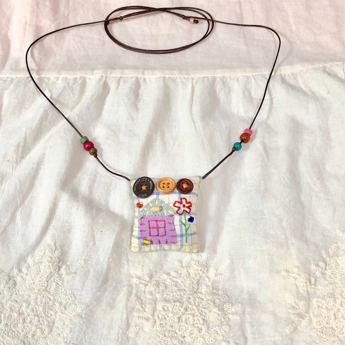 Handmade Fabric House Flower Necklace