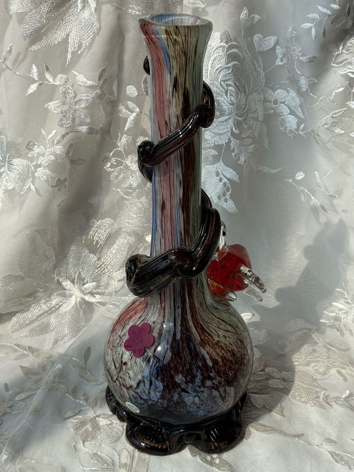 Vintage vattenkanna i glas med kalebassform, marmorerad