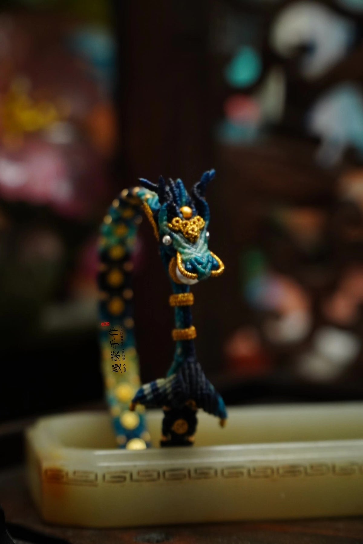 Blue Gradient Dragon Head Woven Cord Bracelet