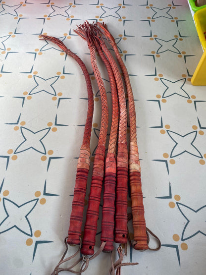 Handmade Leather Equestrian Whip with Solid Wood Handle, 75cm