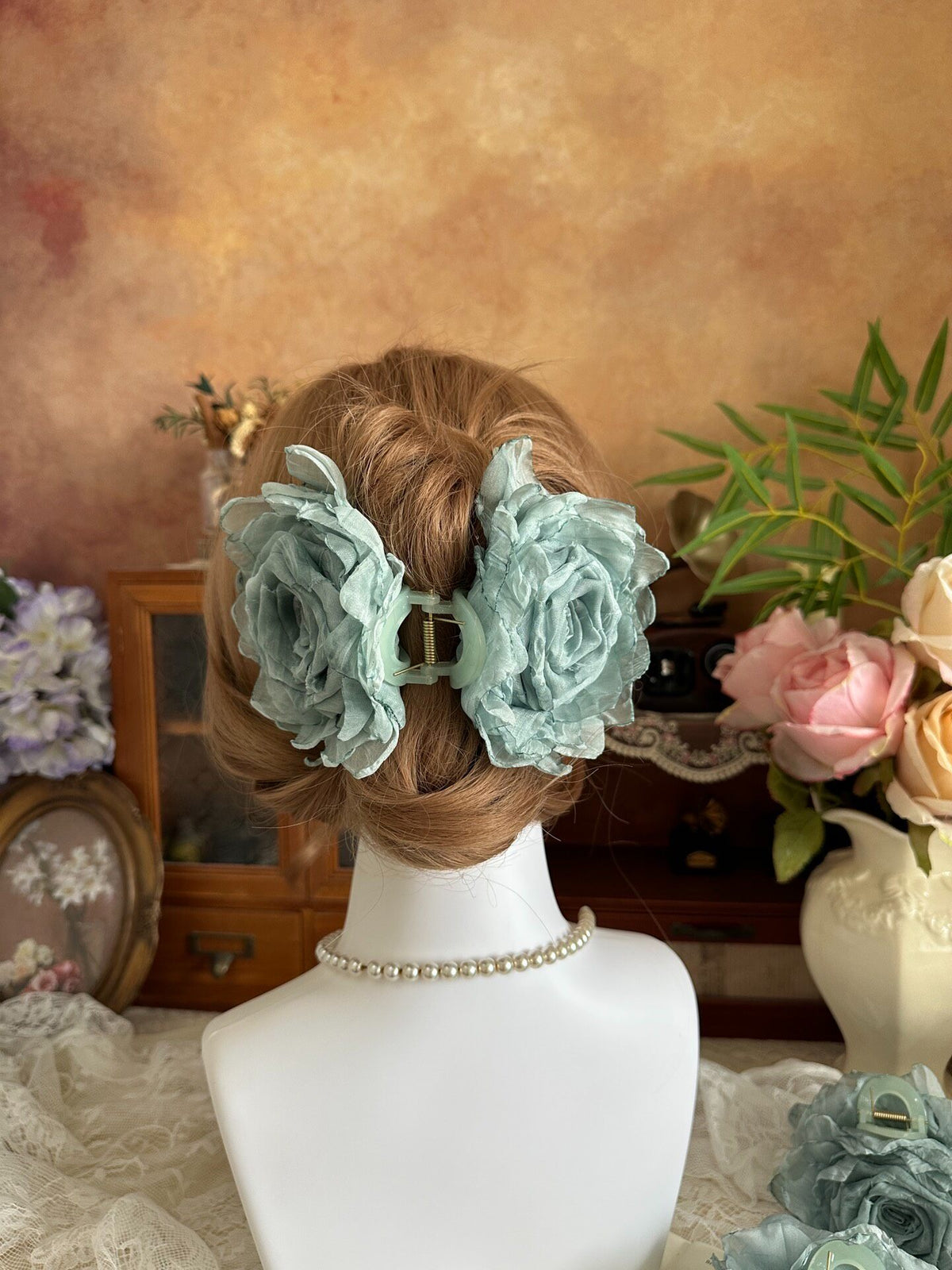 Handcrafted Fabric Rose Hair Claw Clip