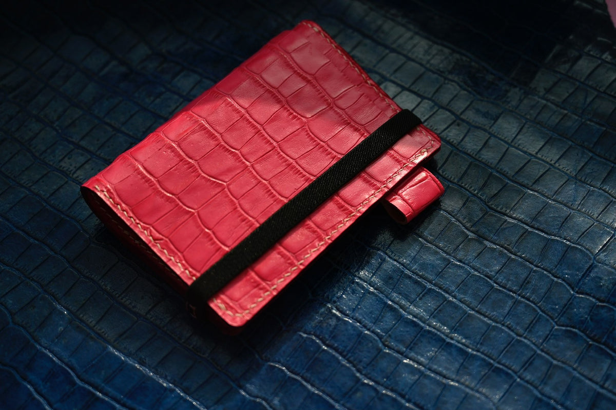 Rose Red Crocodile Leather A8 Loose Leaf Journal