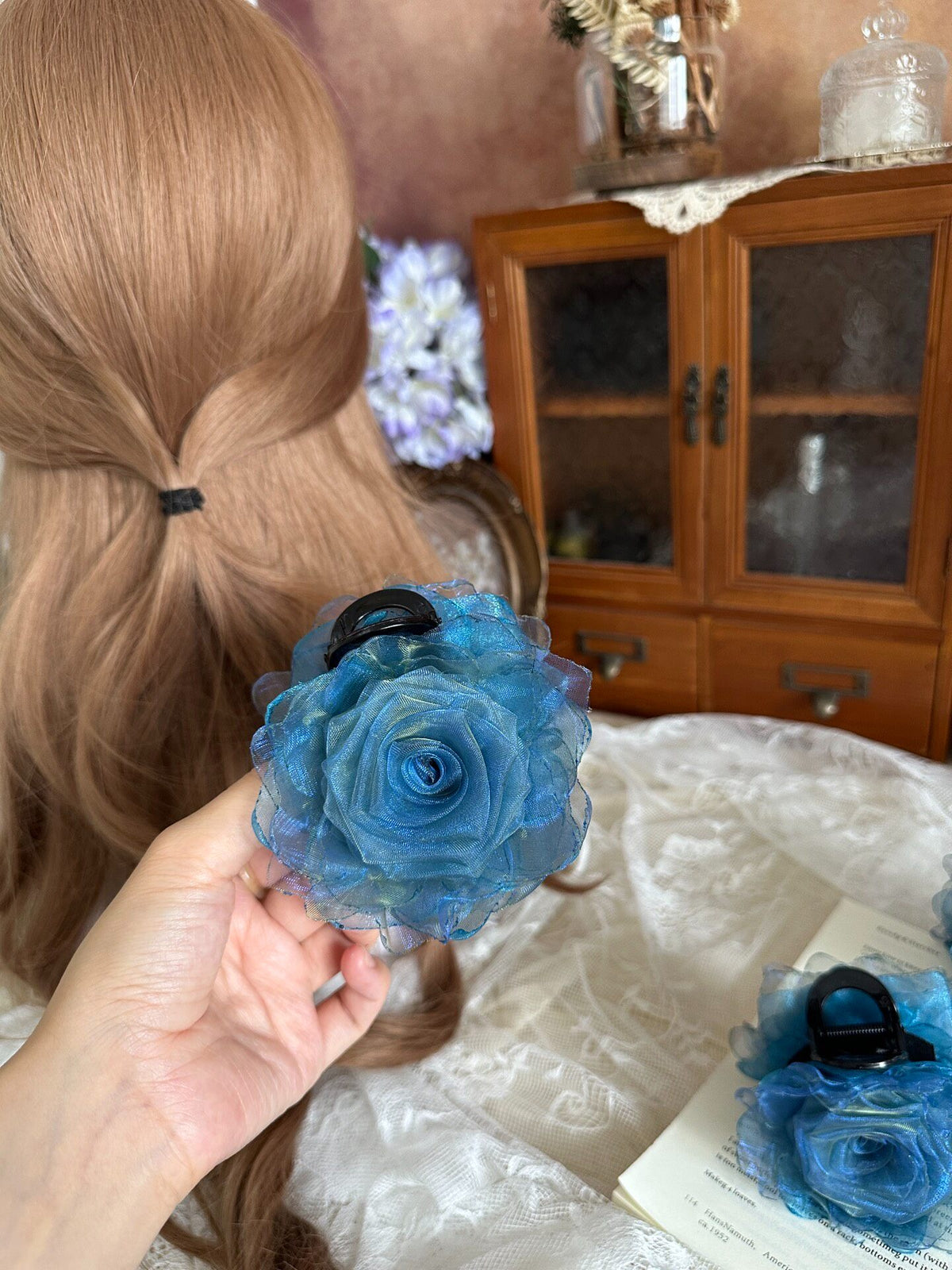 Iriserende Stoffen Rozen Haarklauwclip