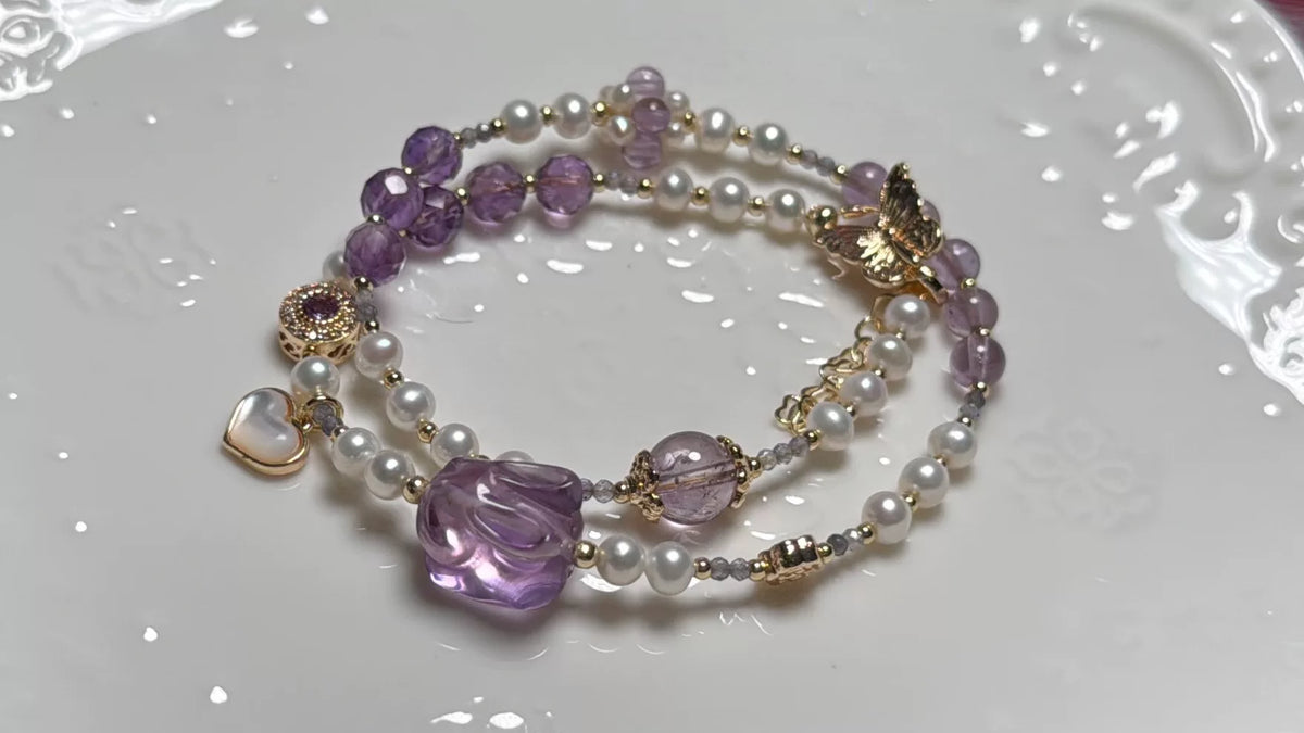 Amethyst Rabbit Pearl Double Layer Bracelet