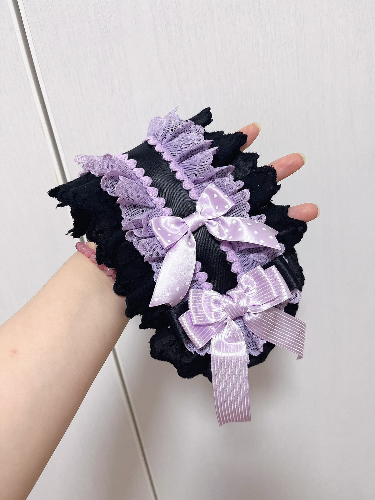 Handmade Lolita Headband Black Purple Lace