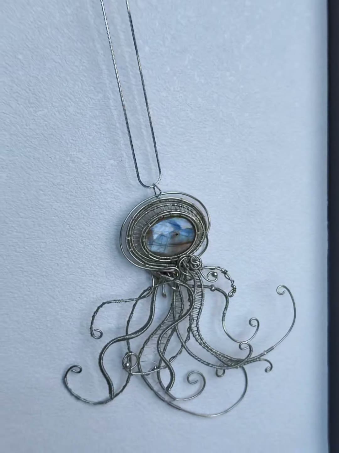 Labradorite Wire Wrapped Jellyfish Pendant Necklace