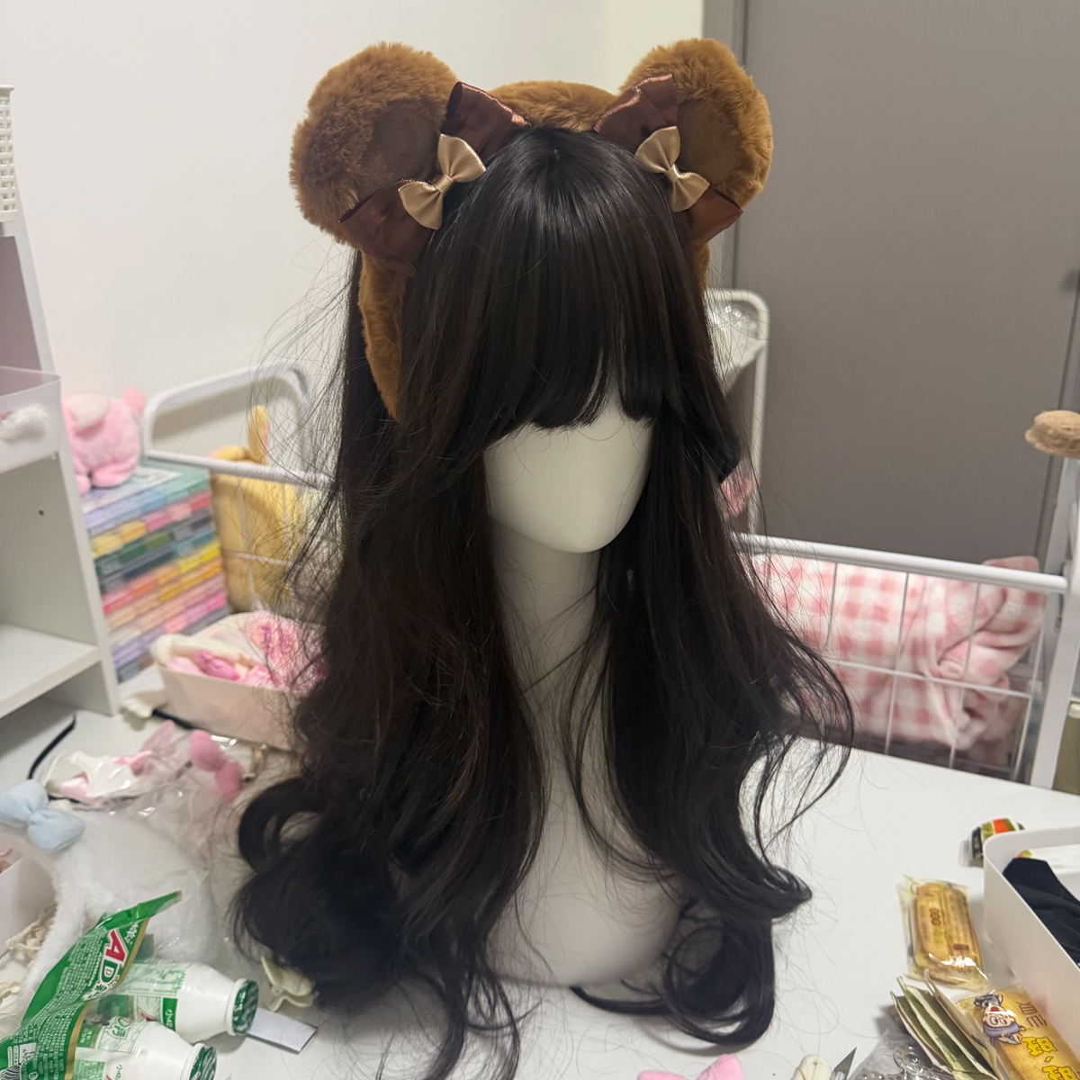 Brown Plush Bear Ear Headband with Bows