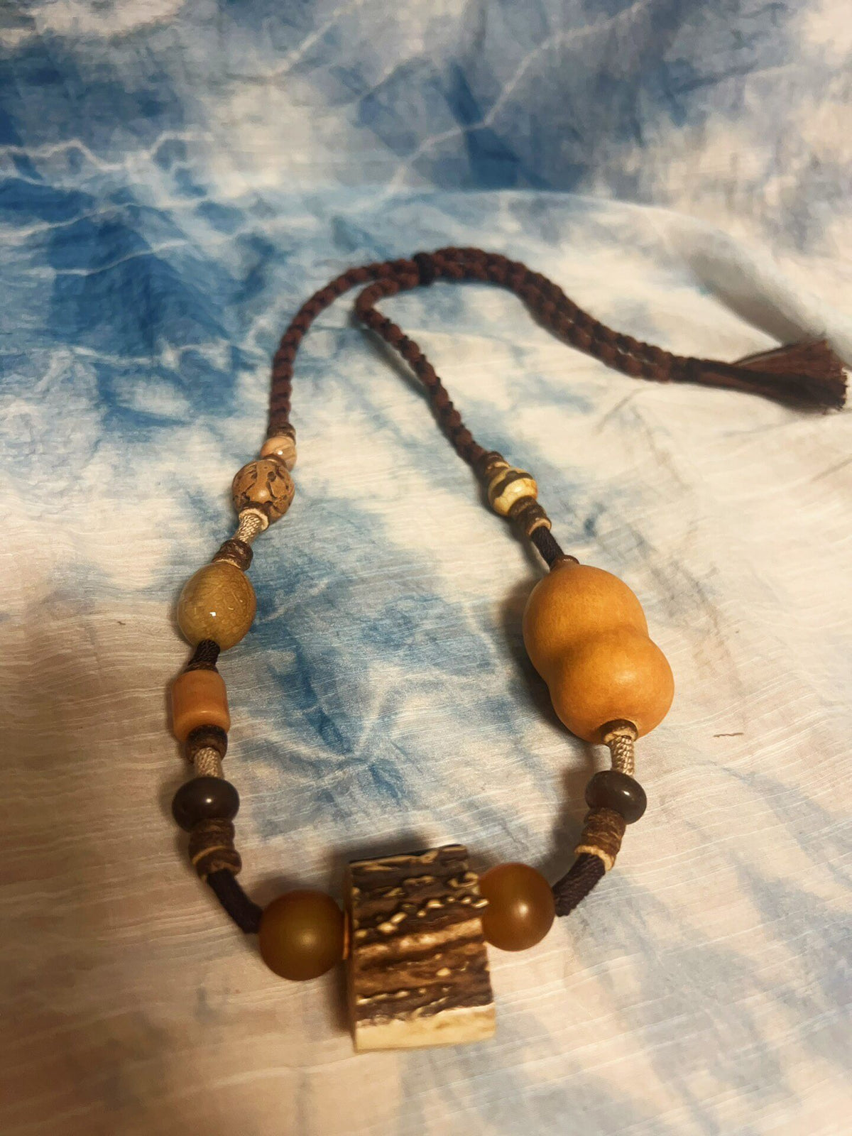 Handcrafted Antler Pendant Necklace Natural Beads