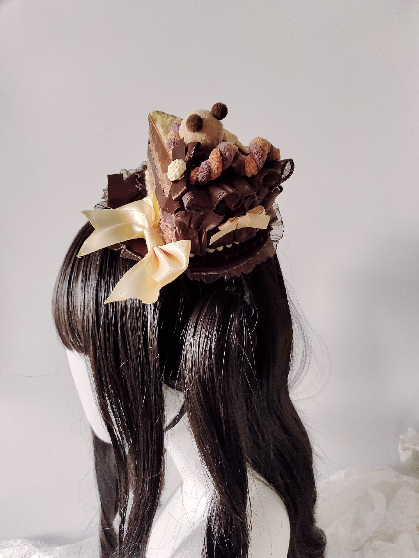 Chocolate Brown Cake Slice Mini Top Hat Lolita Hair Clip