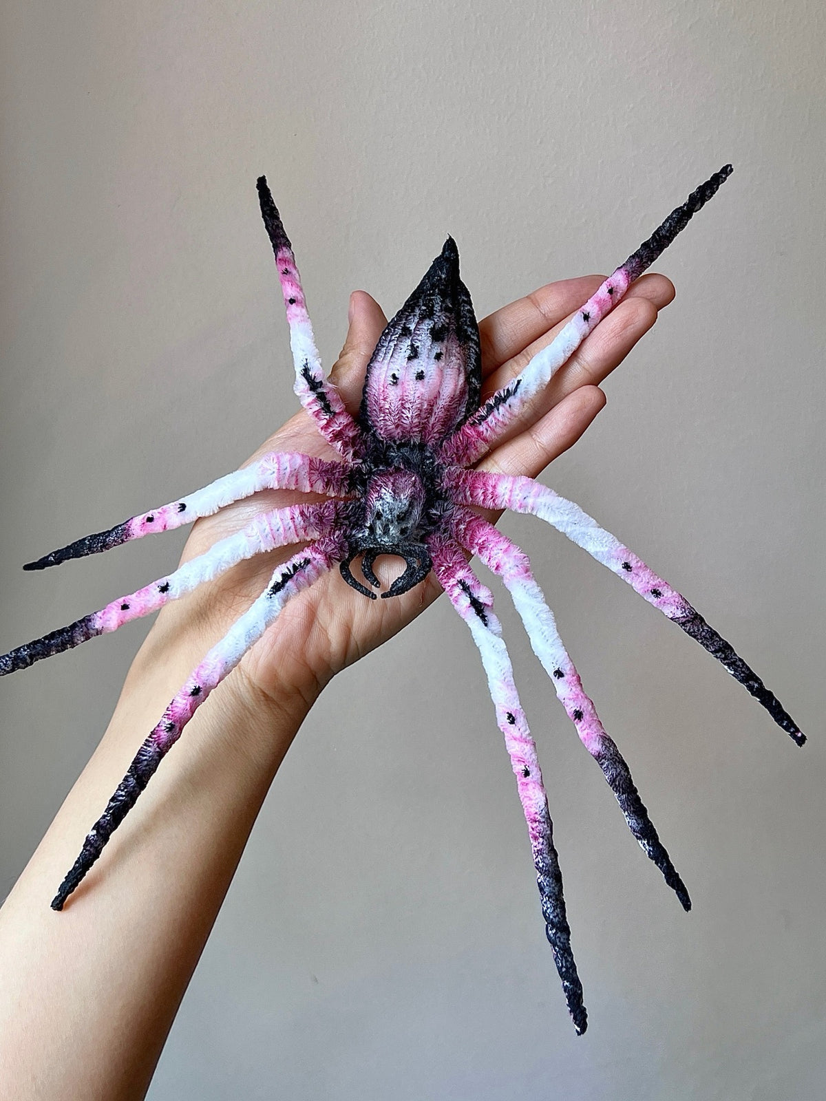 Chenille Stem Spider Figure Pink Black