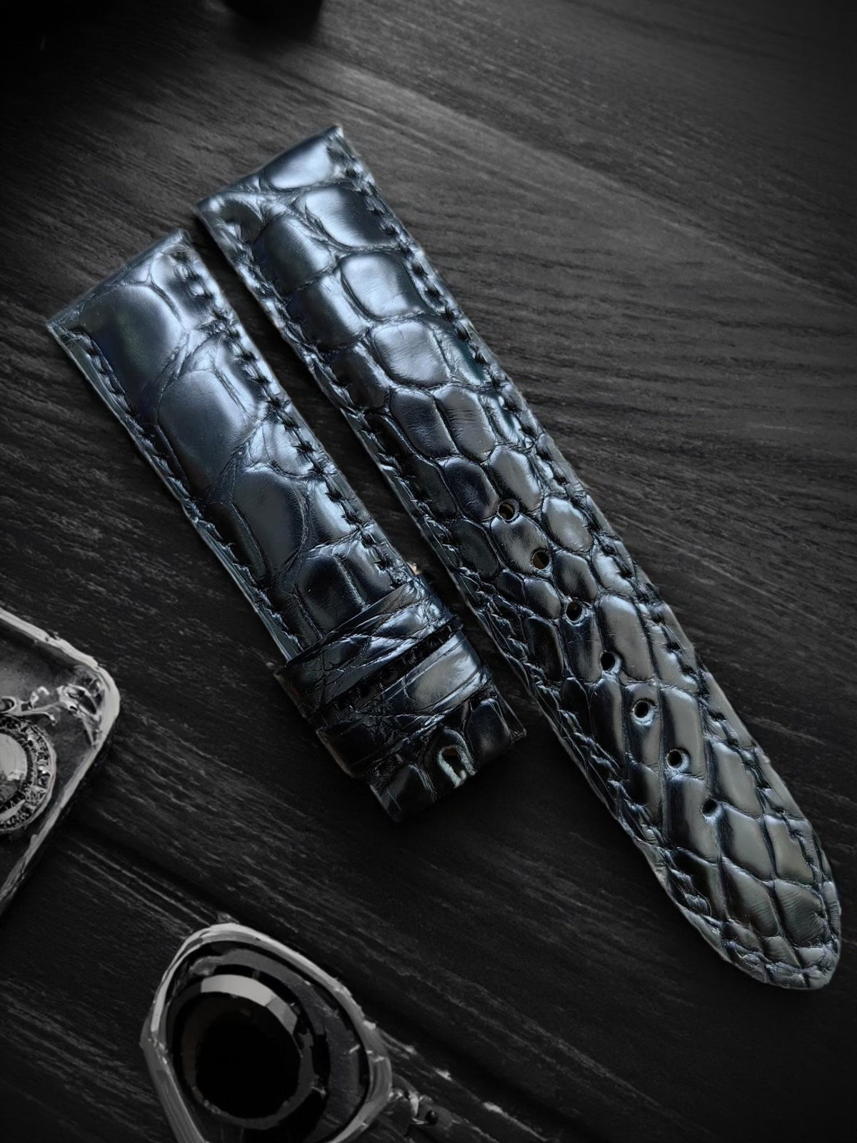 Black Crocodile Leather Watch Strap 20mm