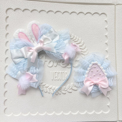 Lolita Rabbit Ear Headband with Strawberry Side Clip
