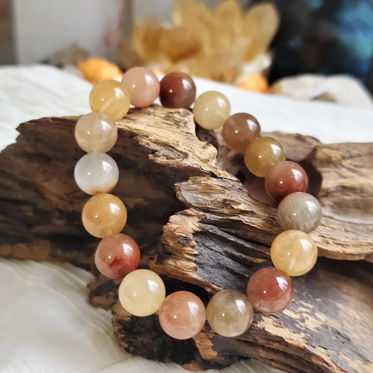 Multicolor Rabbit Hair Quartz Beaded Bracelet 12.8mm