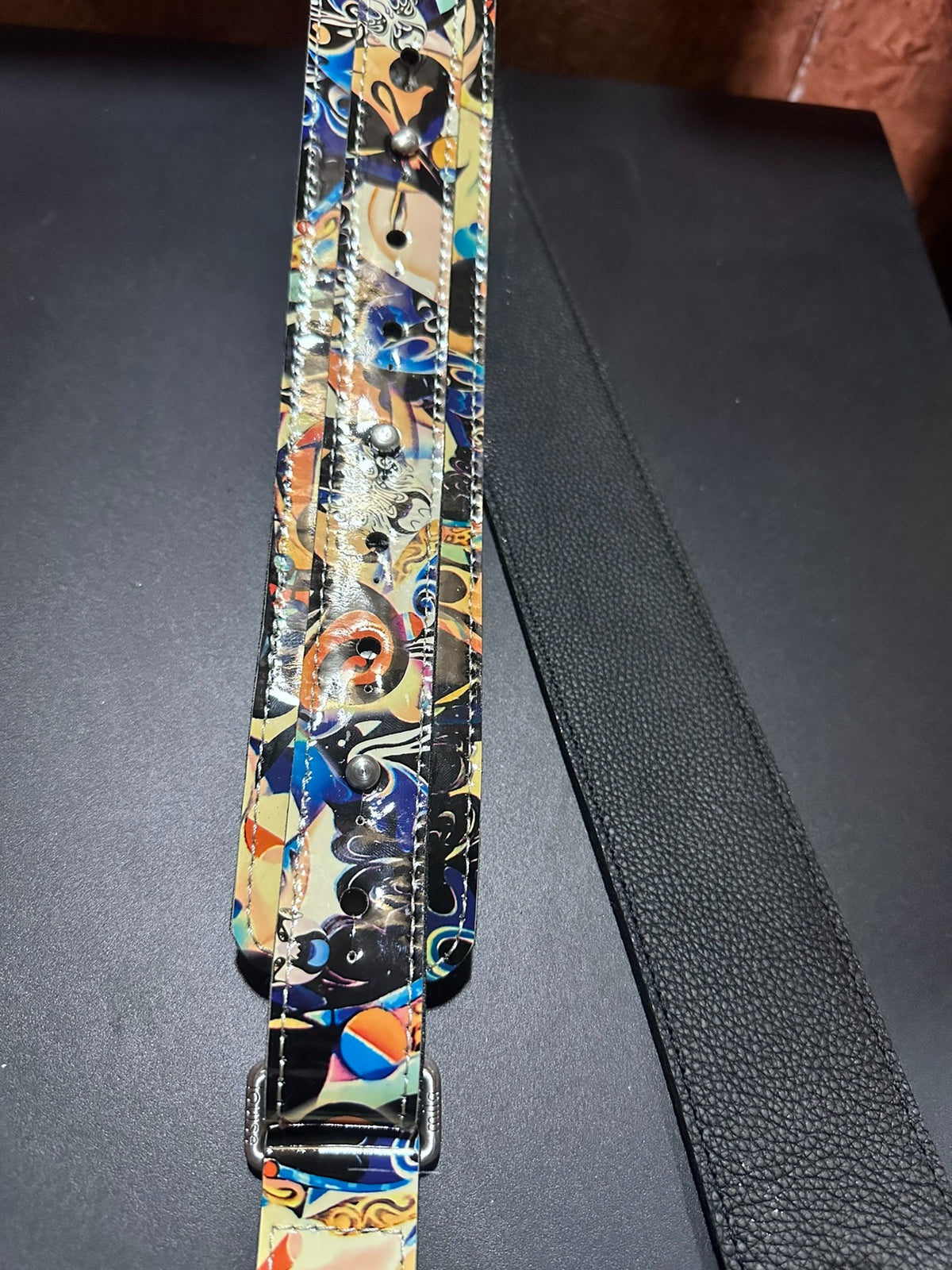 Handmade Leather Guitar Strap Artistic Print