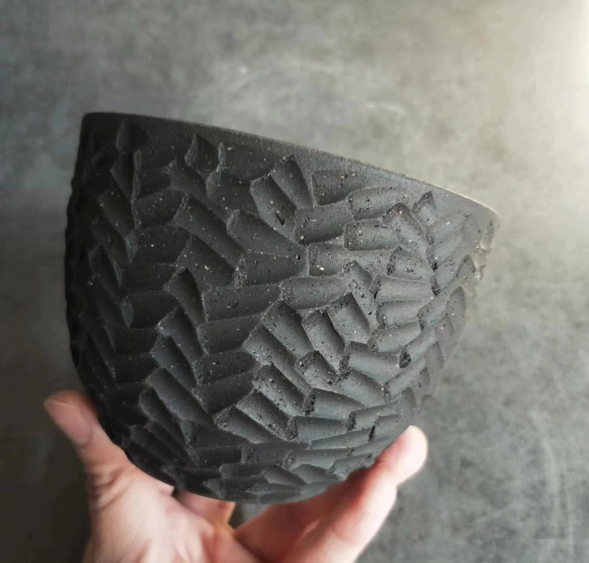Matte Black Carved Geometric Bowl