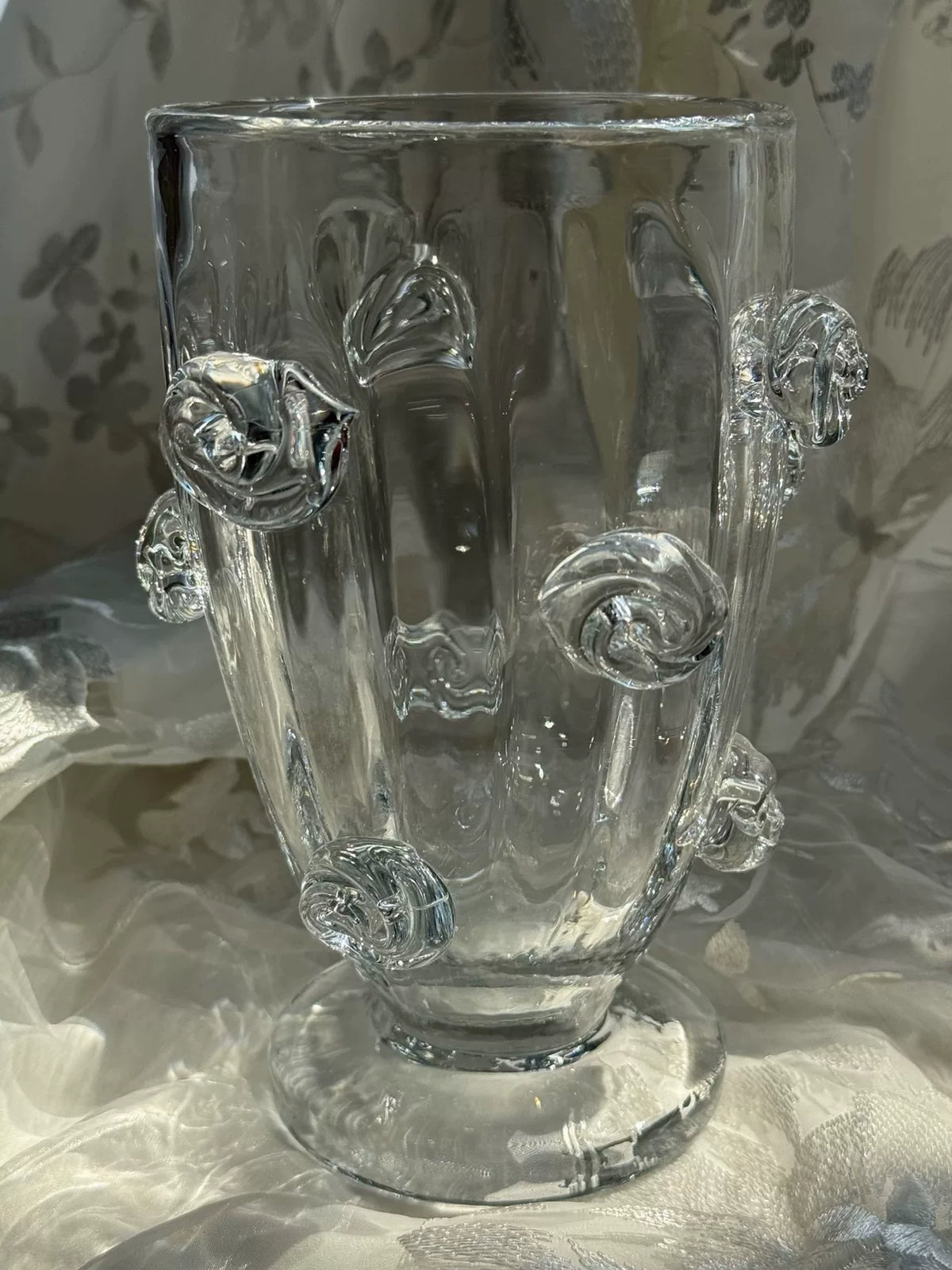 クリアガラス ローズモチーフ 花瓶 21cm