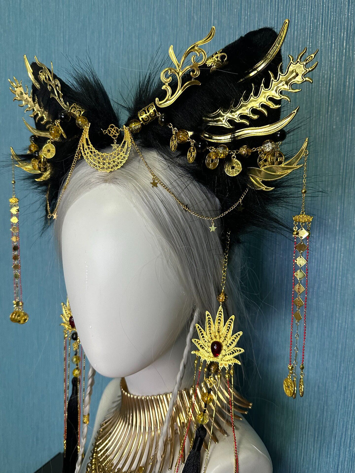 Gold Faux Fur Animal Ear Headpiece Set