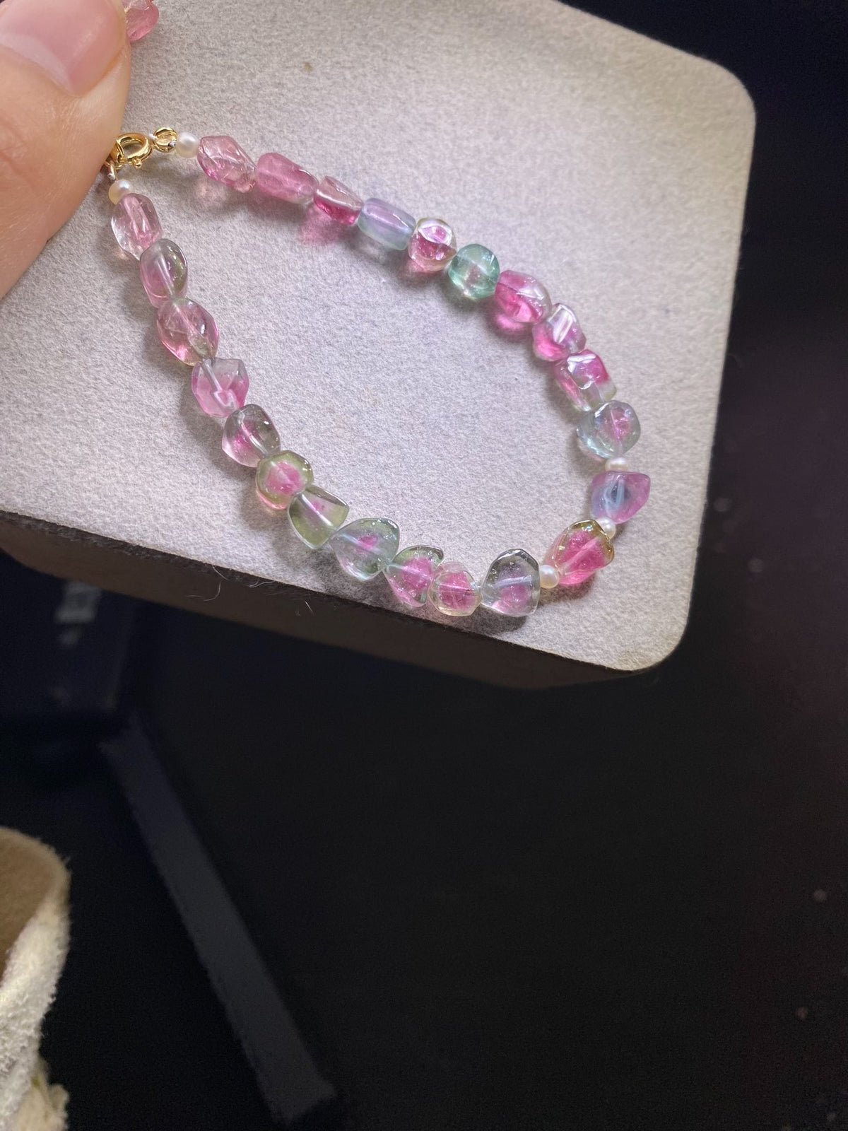 Verstellbares Armband aus natürlichem Wassermelonen-Turmalin
