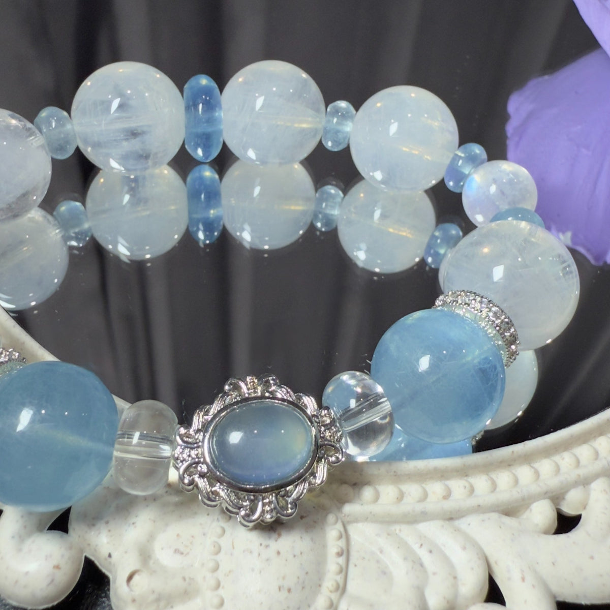 Pulsera de Cuentas de Piedras Naturales Azules Grandes