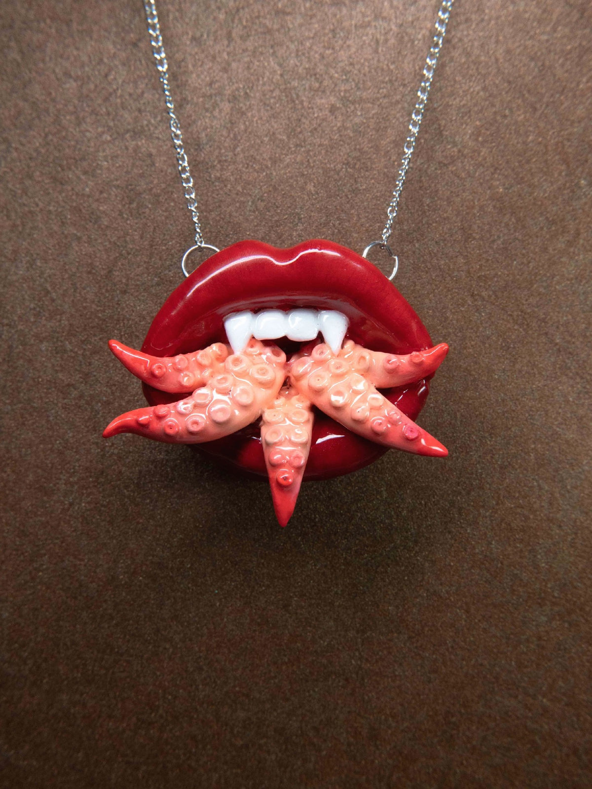 Crimson Lips Tentacle Pendant Necklace