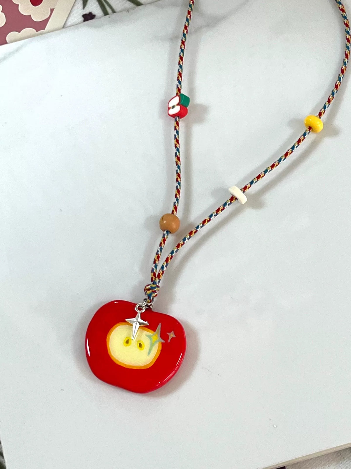 リバーシブル 手ペイント粘土ペンダントネックレス