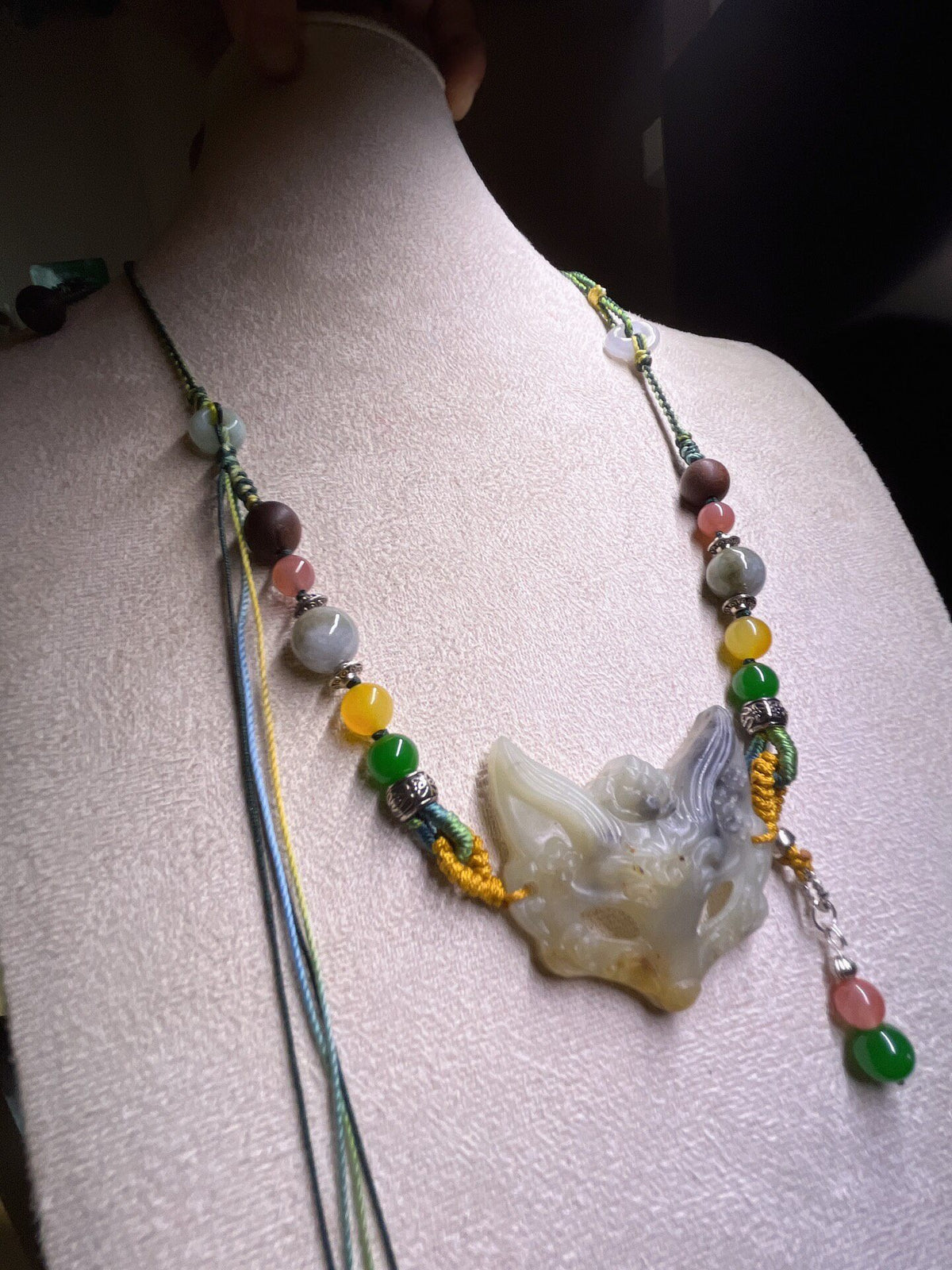 Xiuyan Jade Fox Mask Necklace