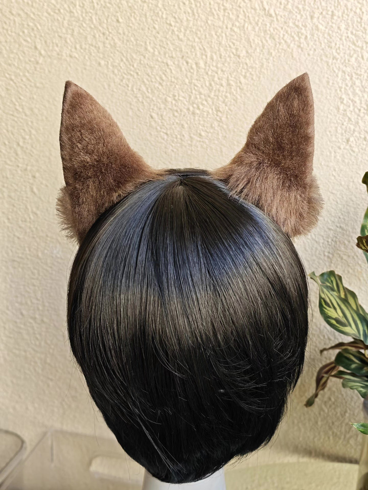 Barrette artisanale aux oreilles de loup et de chien marron