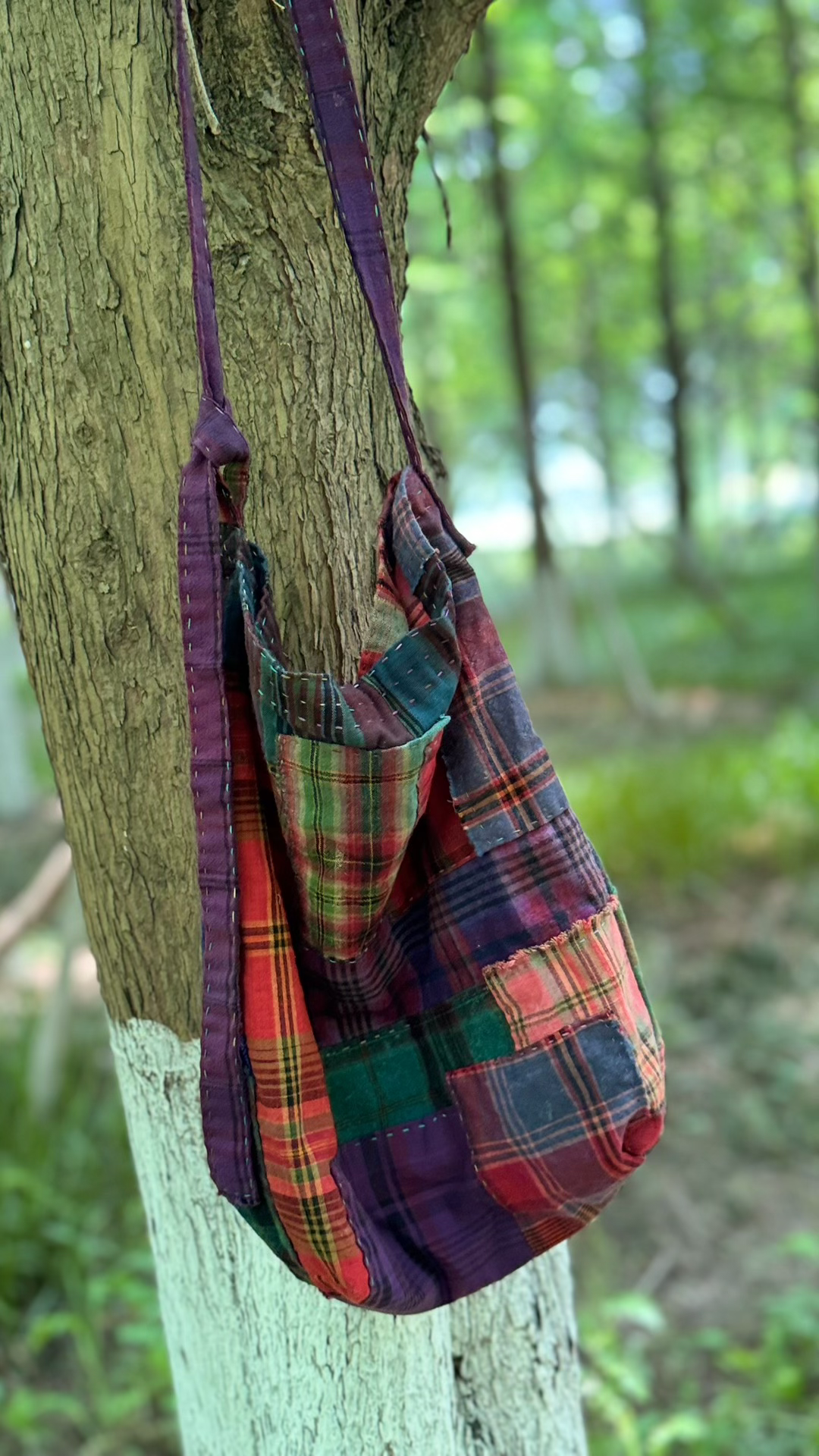 Handcrafted Patchwork Plaid Shoulder Bag