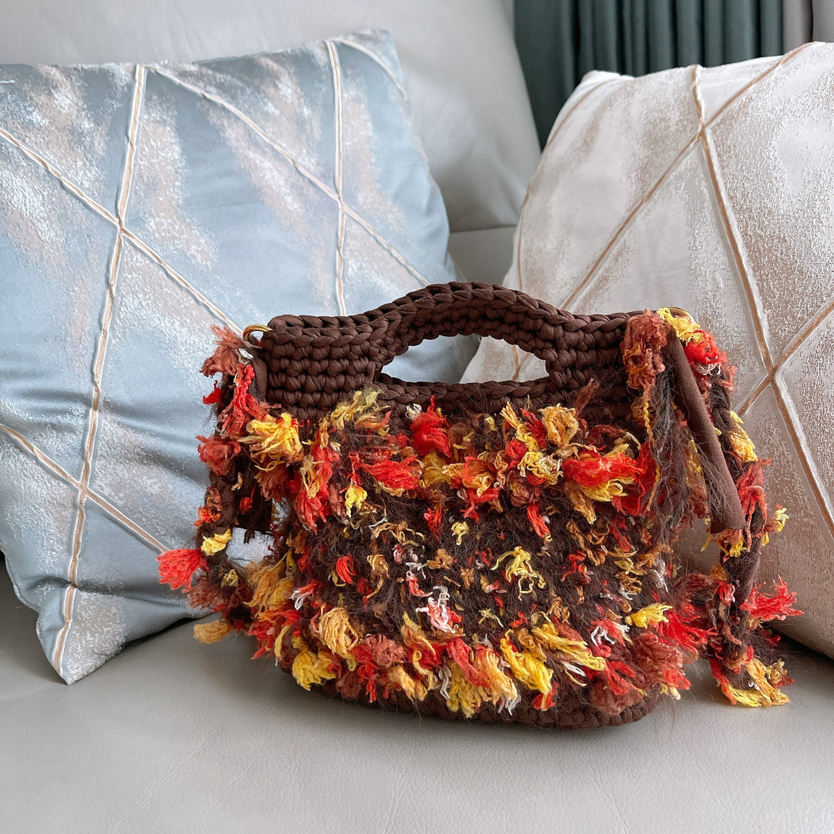 Handwoven Yarn Tassel Artistic Handbag