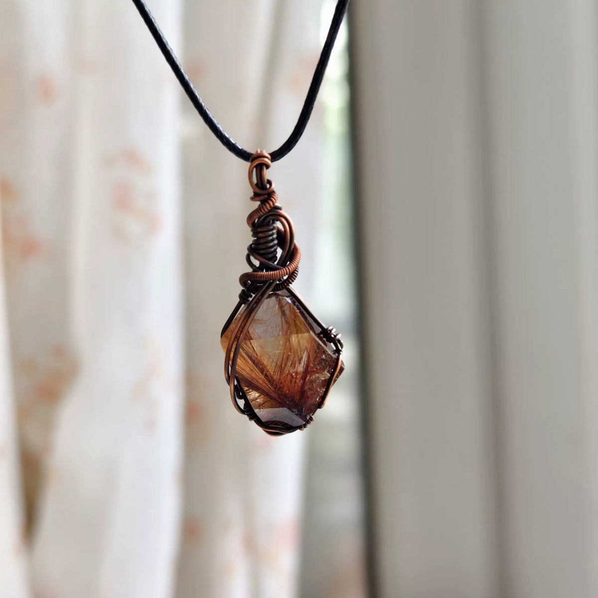 Rutilated Quartz Copper Wire Pendant Necklace