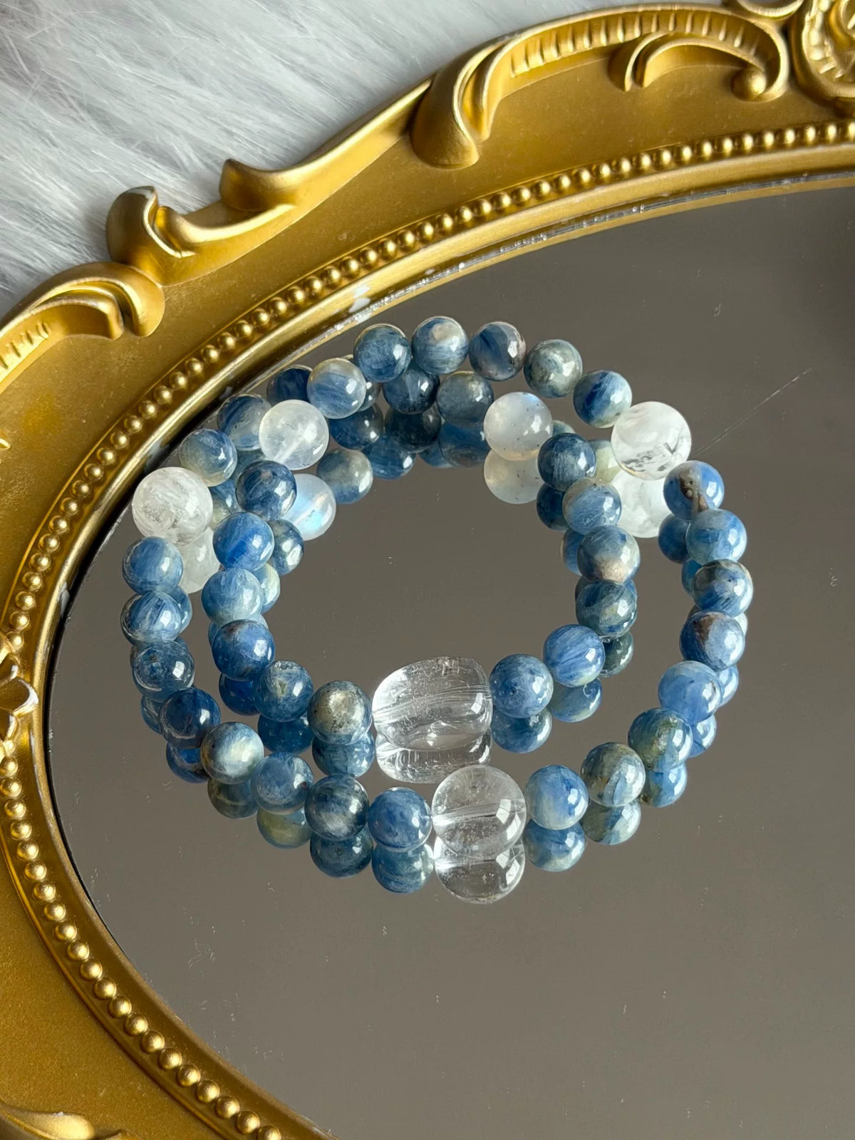 Blauwe Kyaniet Helder Kwarts Maansteen Dubbele Armband
