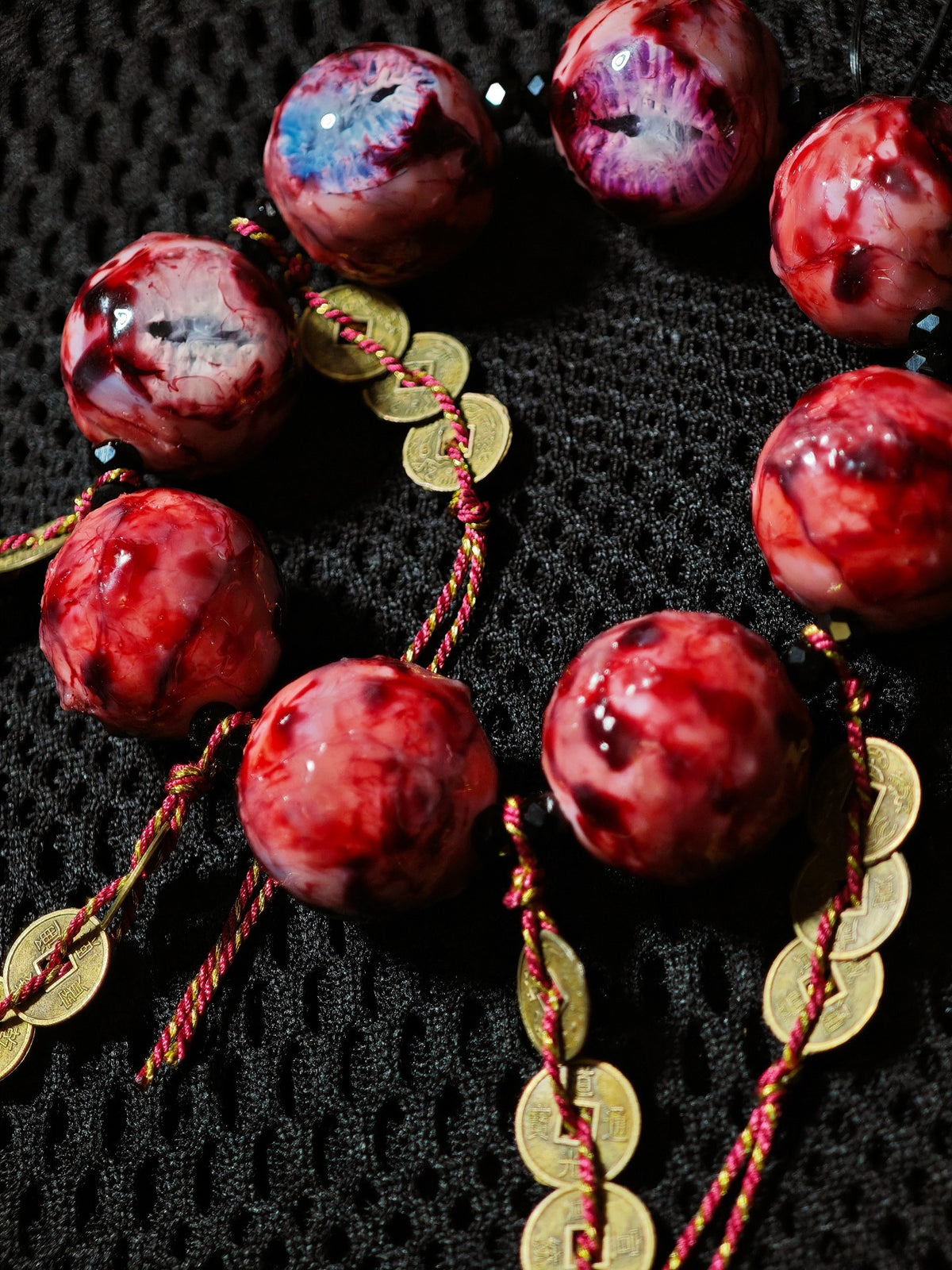 Eyeball Bead Bracelet with Chinese Coins