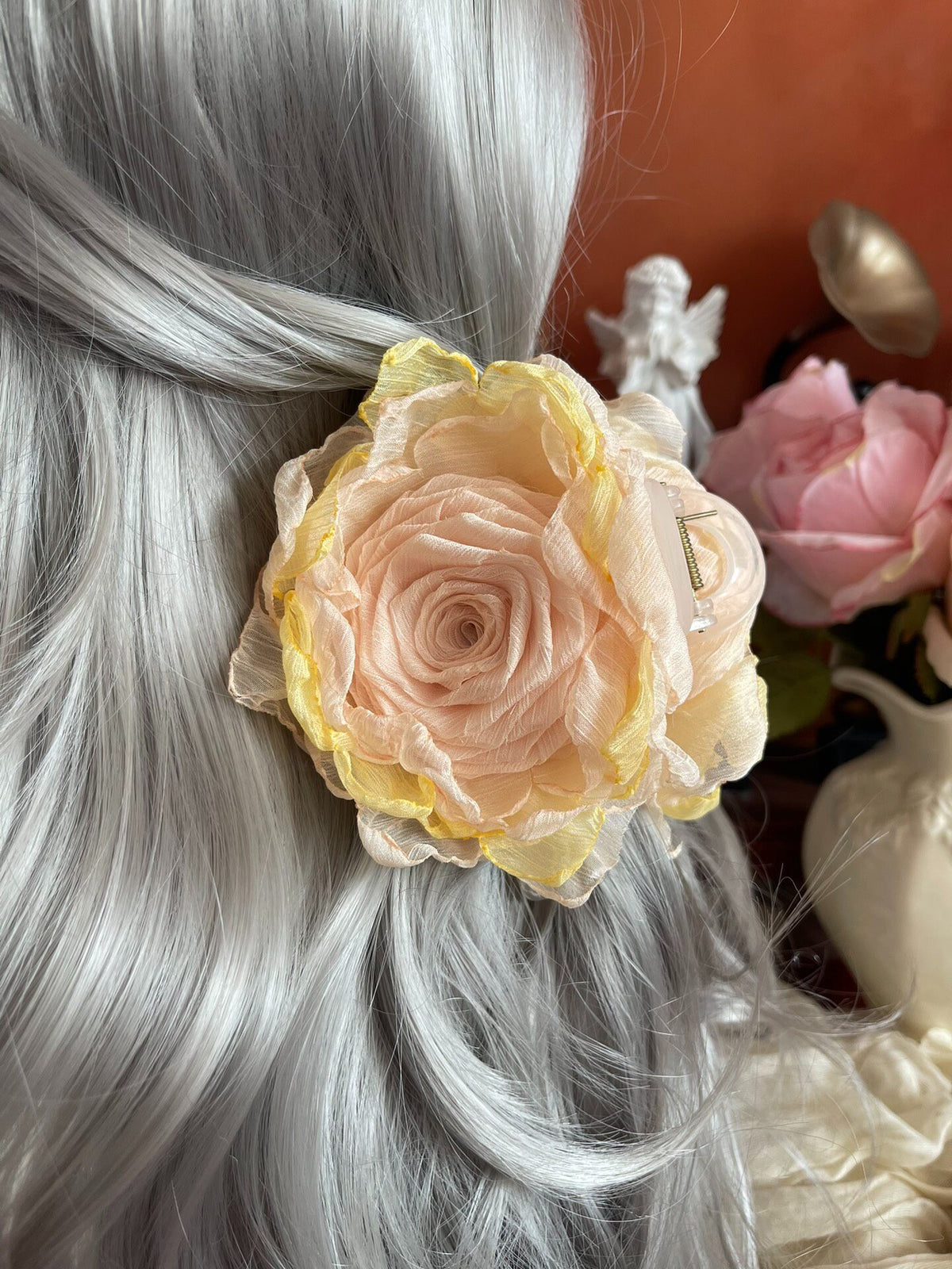 Handcrafted Fabric Rose Hair Claw Clip 13cm