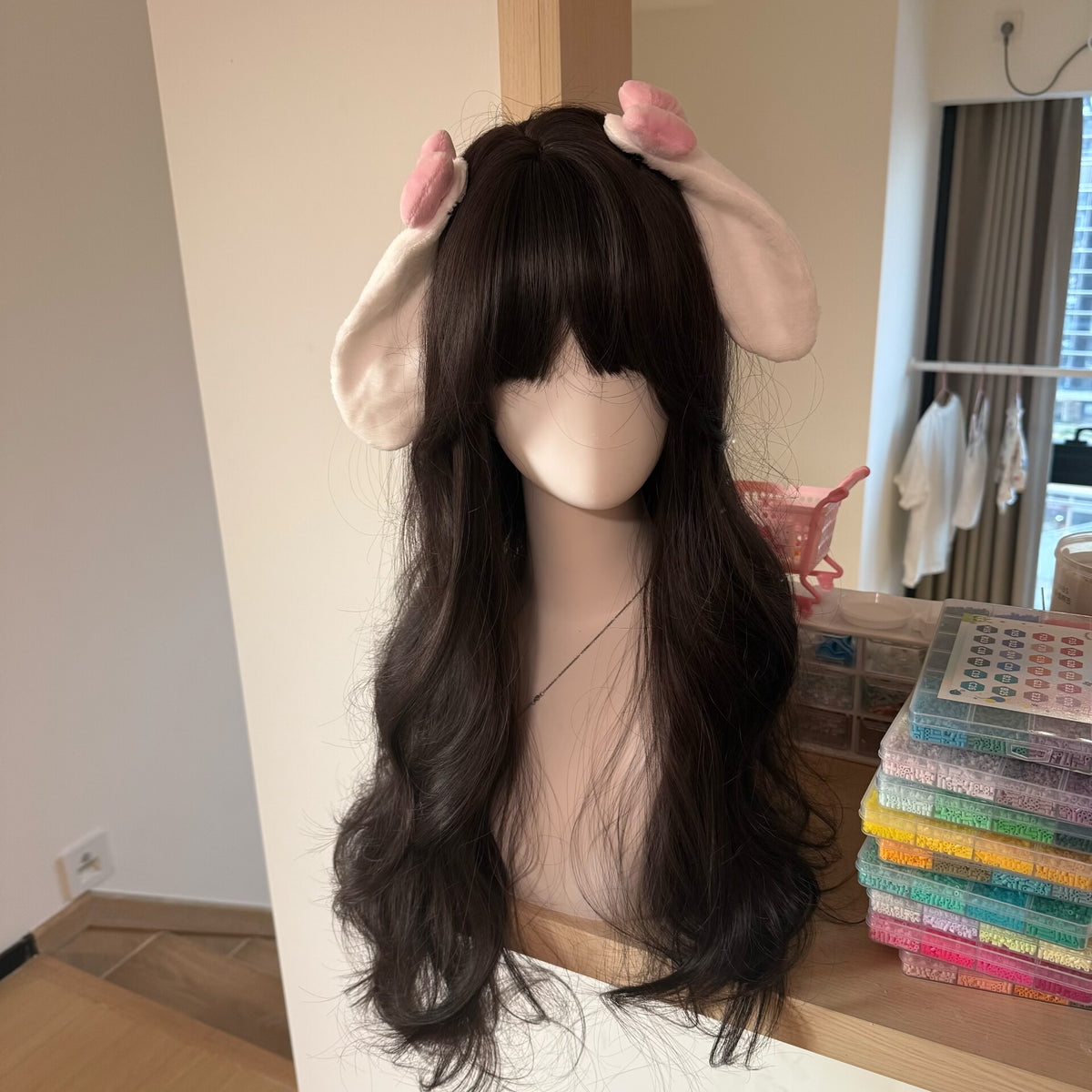 Plush Pink Bow White Rabbit Ear Hair Accessory