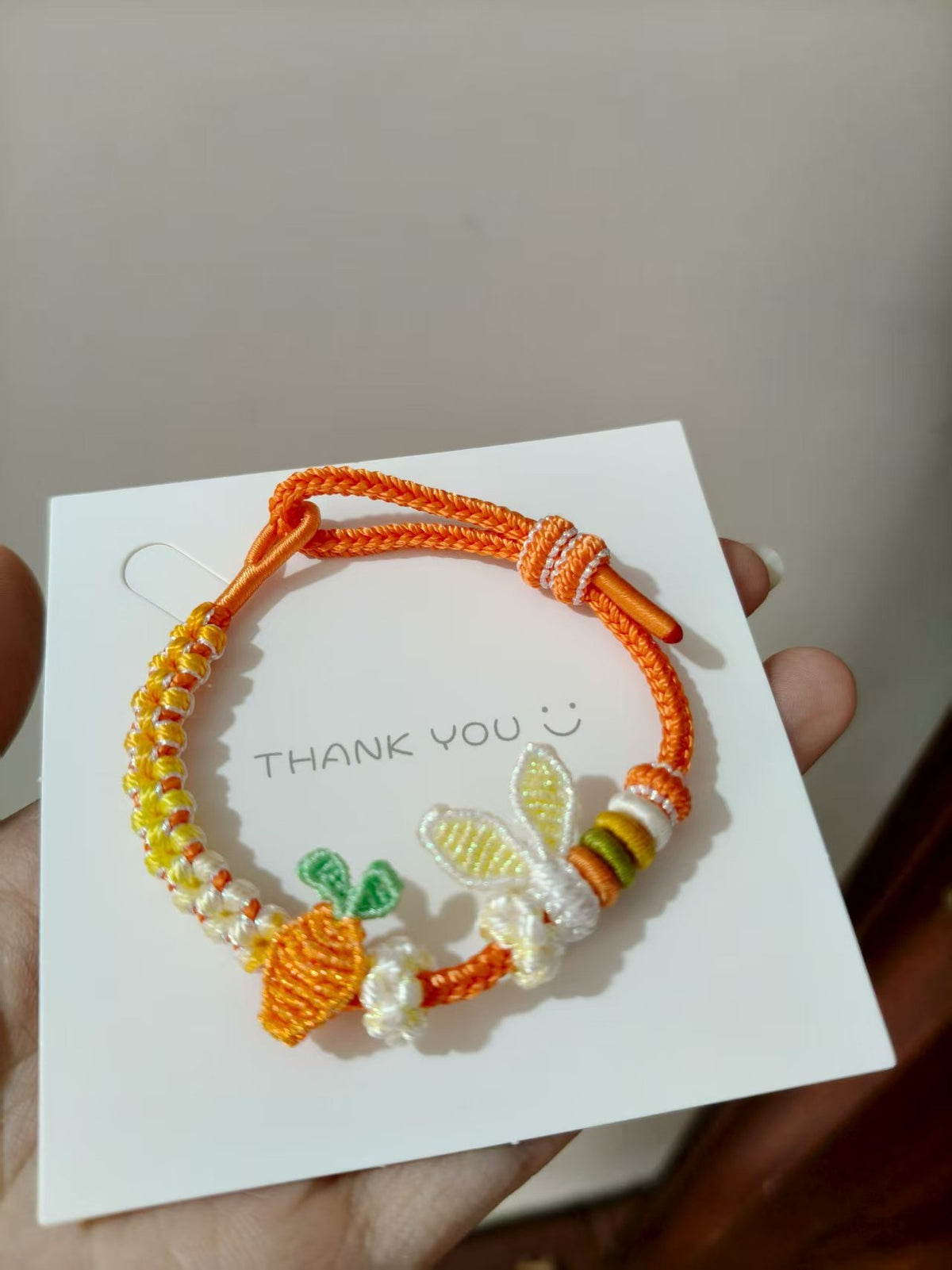 Handwoven Carrot Bunny Ear Bracelet
