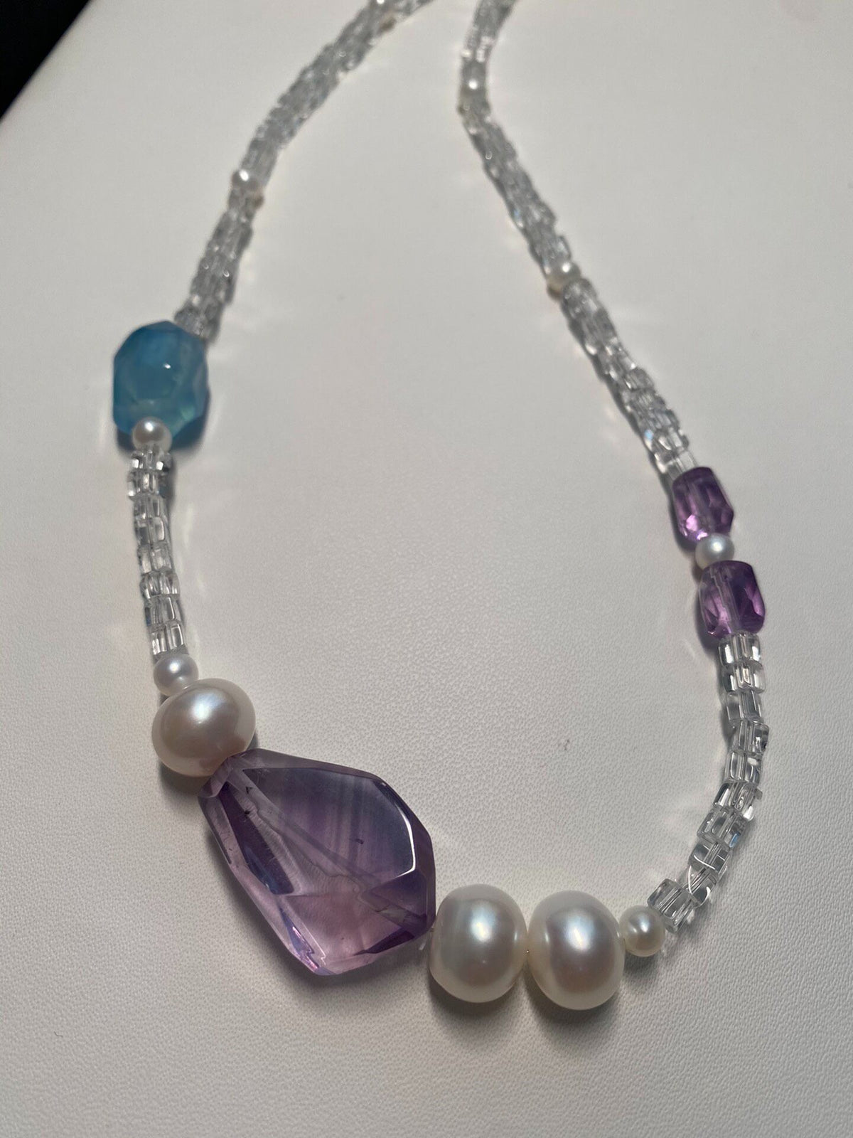Amethyst Aquamarine Pearl Gemstone Necklace