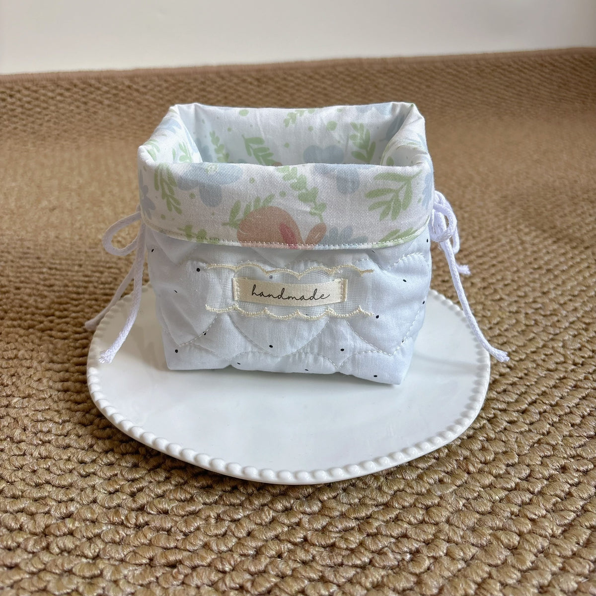 Quilted Plush Desktop Storage Cylinder with Floral Print