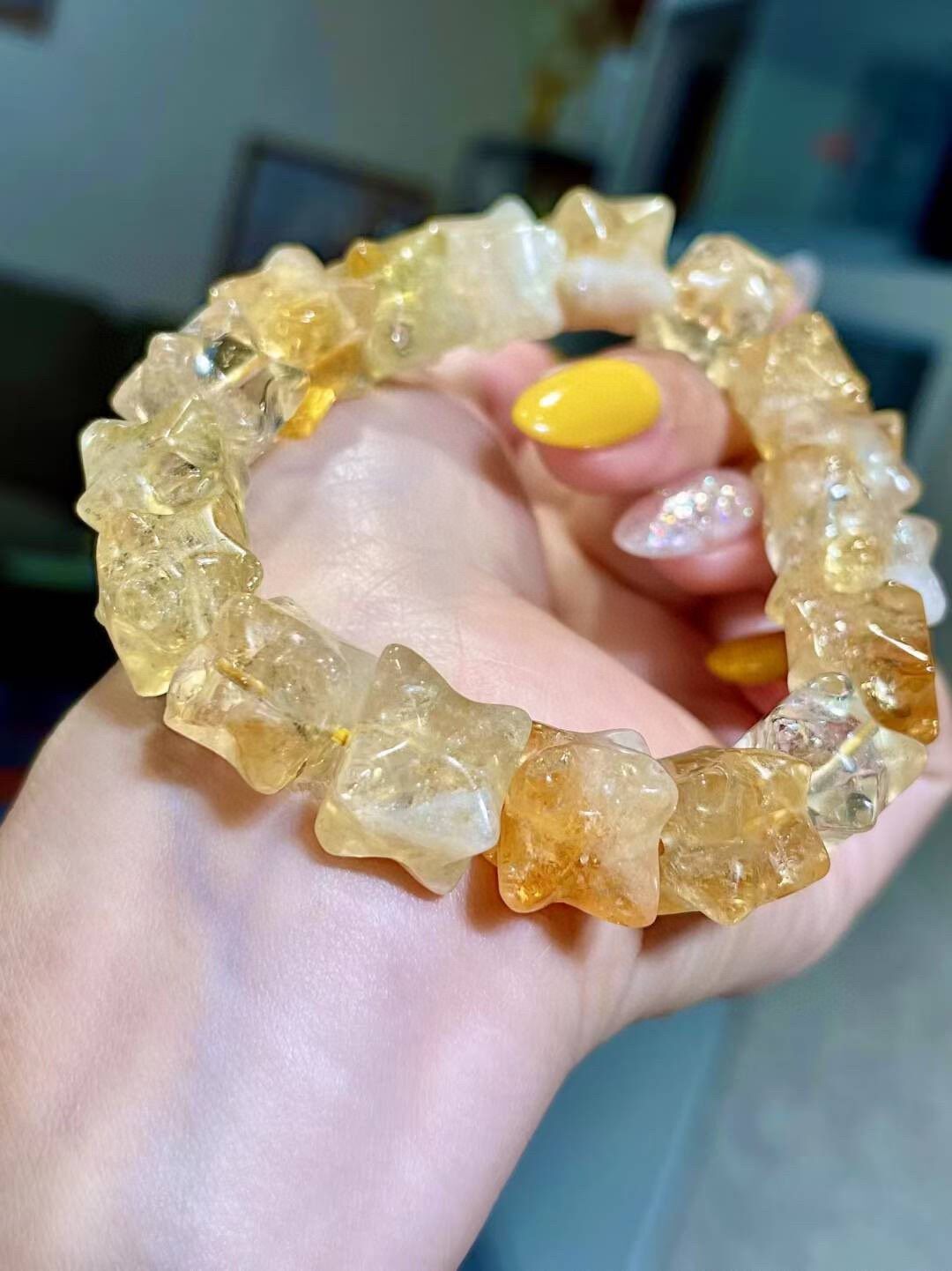 Star-Shaped Yellow Crystal Bracelet, 12mm Beads, 57g