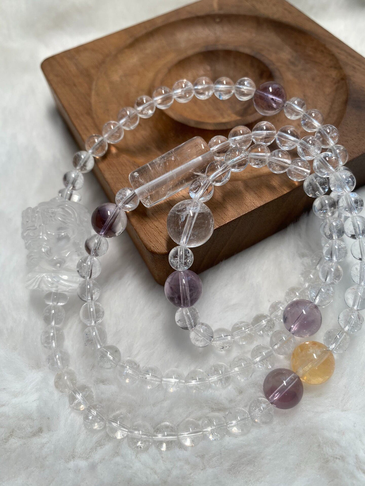 Clear Quartz Triple Wrap Bracelet Amethyst Citrine
