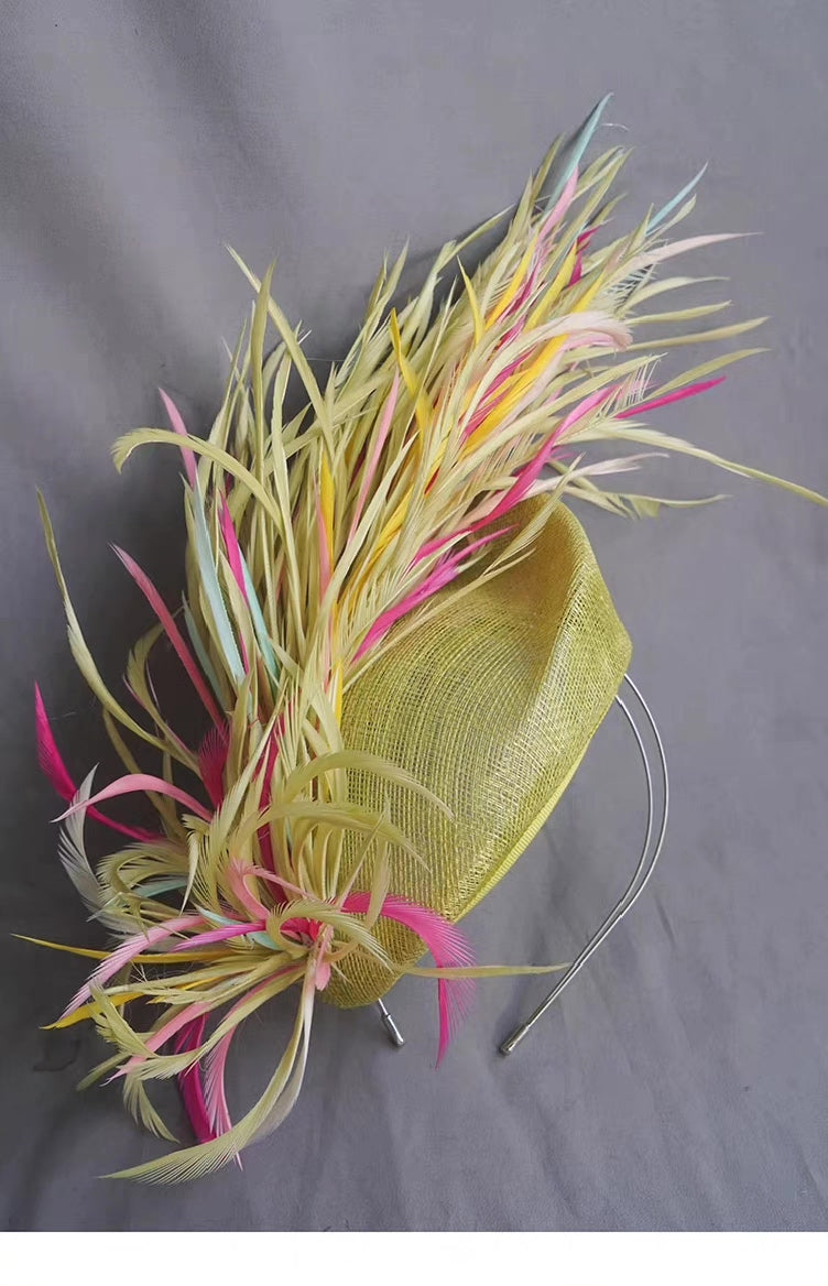 Feather Fascinator Hat Headpiece Chartreuse