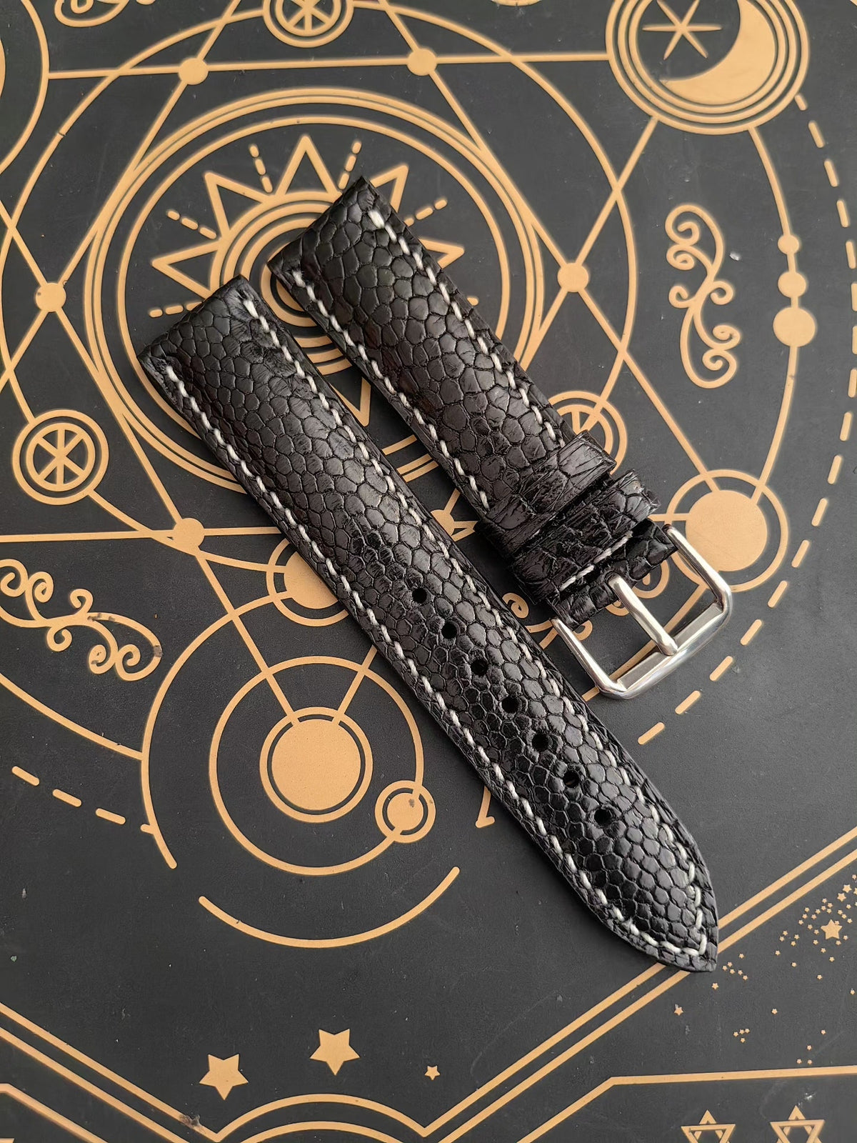 Black Ostrich Leg Leather Watch Strap 20mm